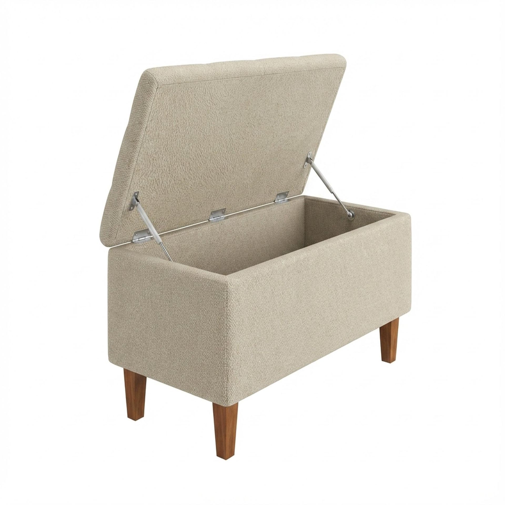 Hayden Home Premium Classic Tufted Hideaway Bench, Warm Cedar Legs, Essential Sand Upholstery