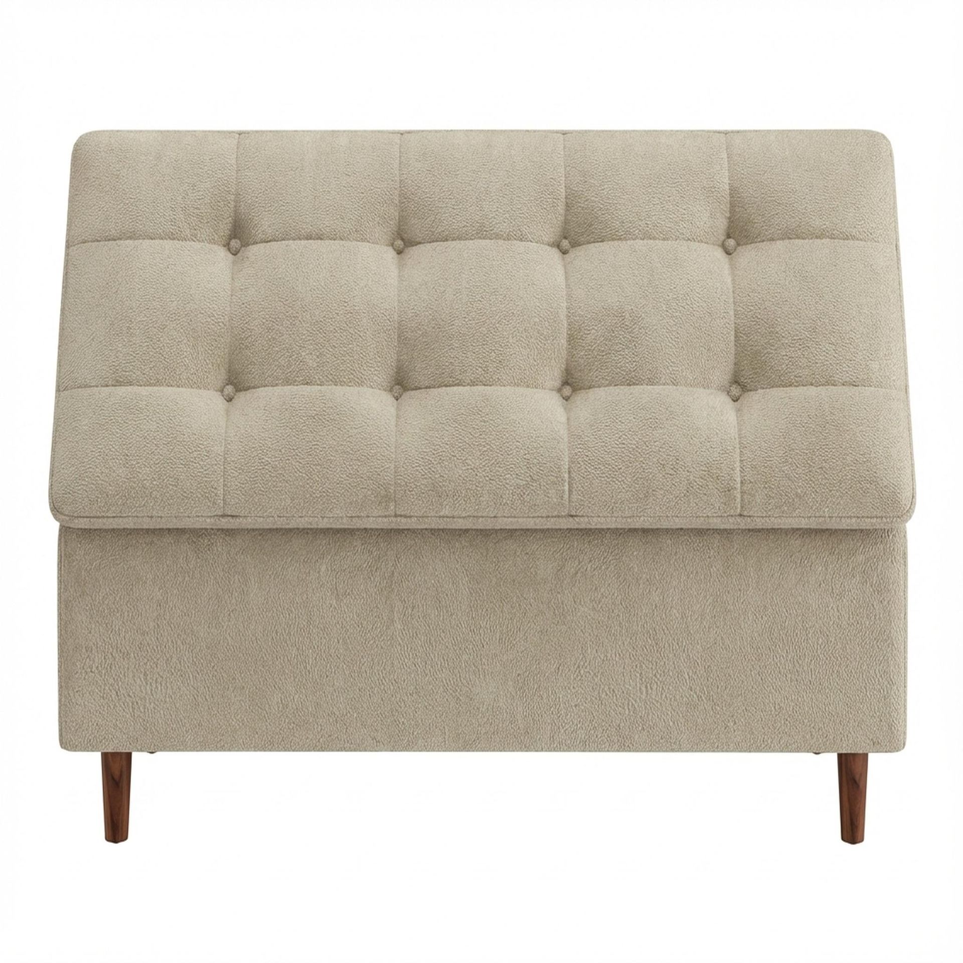 Hayden Home Premium Classic Tufted Hideaway Bench, Warm Cedar Legs, Essential Sand Upholstery