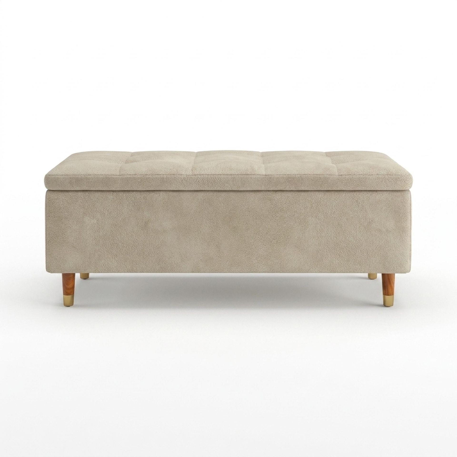 Hayden Home Premium Classic Tufted Hideaway Bench, Warm Cedar Legs, Essential Sand Upholstery