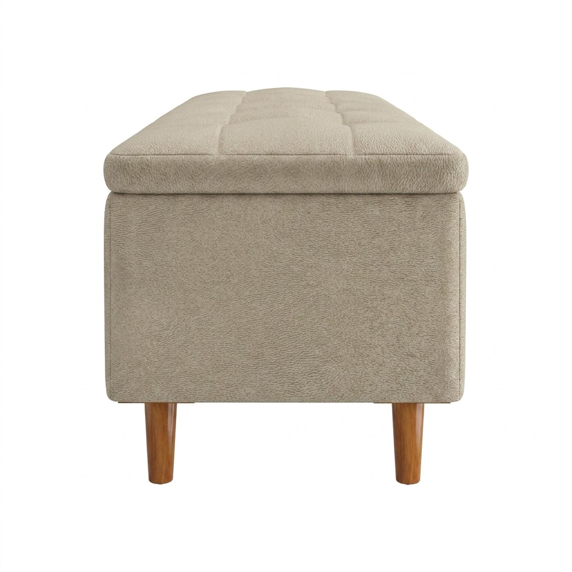 Hayden Home Premium Classic Tufted Hideaway Bench, Warm Cedar Legs, Essential Sand Upholstery