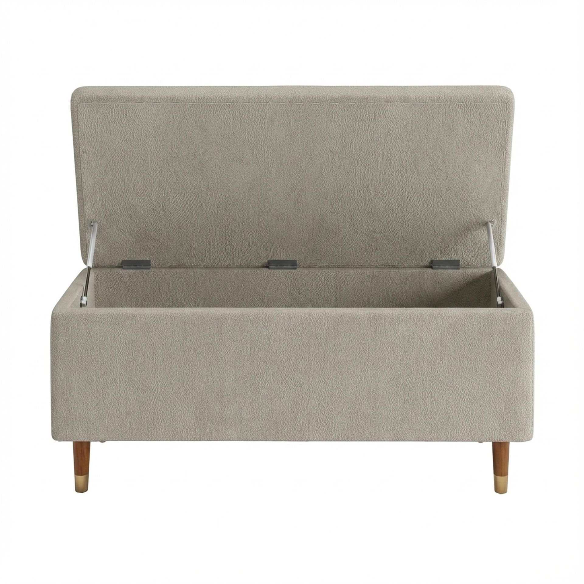 Hayden Home Premium Classic Tufted Hideaway Bench, Warm Cedar Legs, Essential Bone Upholstery