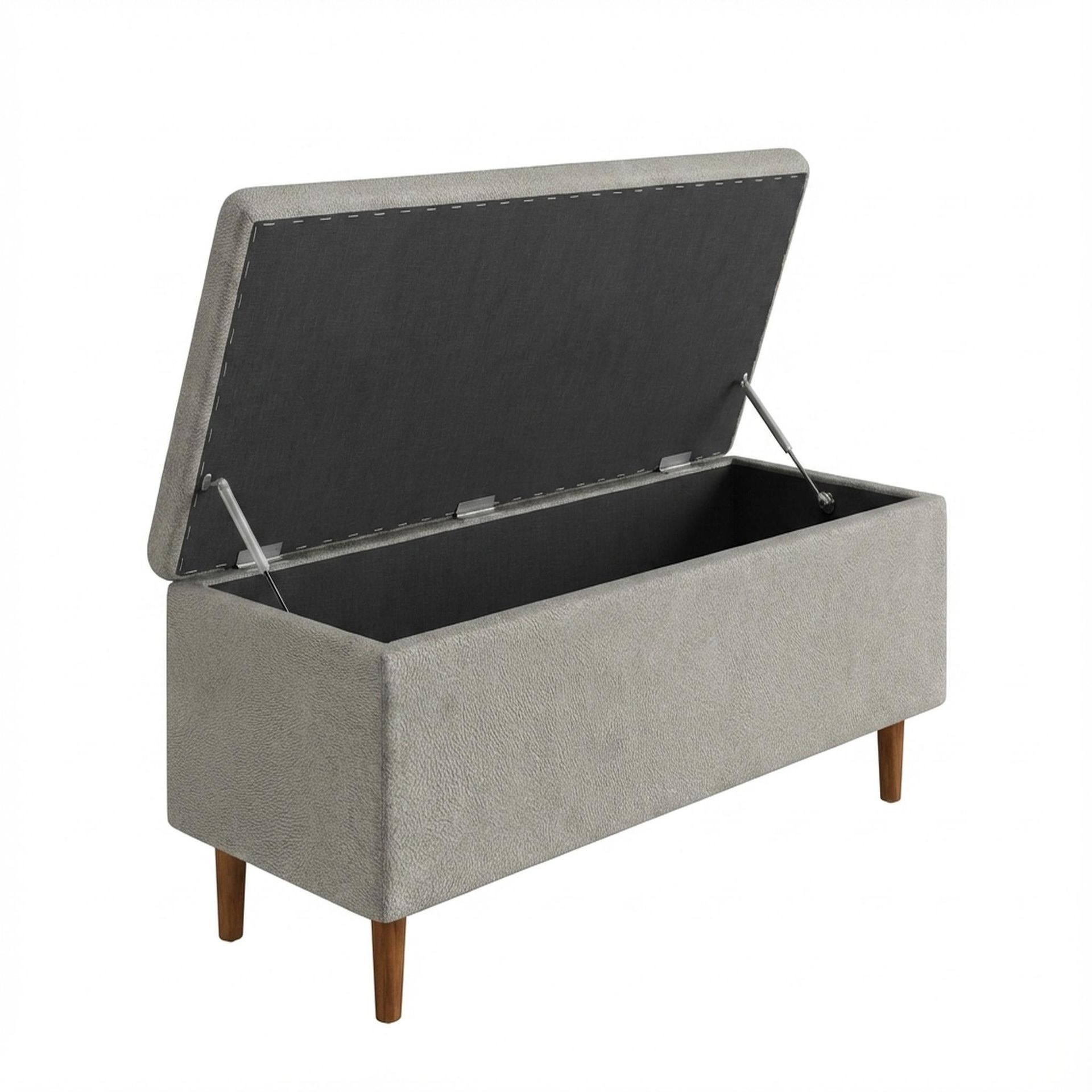Hayden Home Premium Classic Tufted Hideaway Bench, Warm Cedar Legs, Essential Bone Upholstery