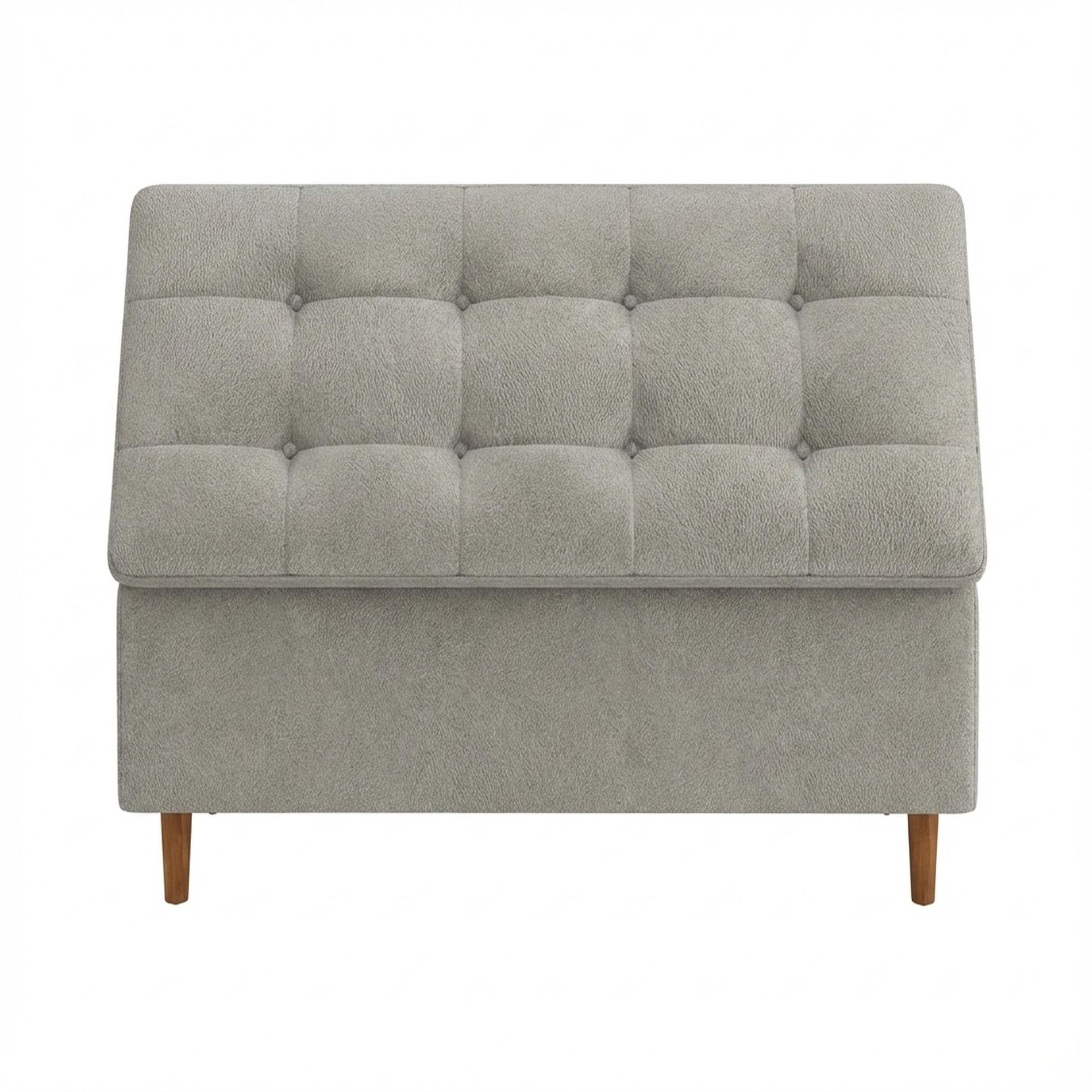 Hayden Home Premium Classic Tufted Hideaway Bench, Warm Cedar Legs, Essential Bone Upholstery