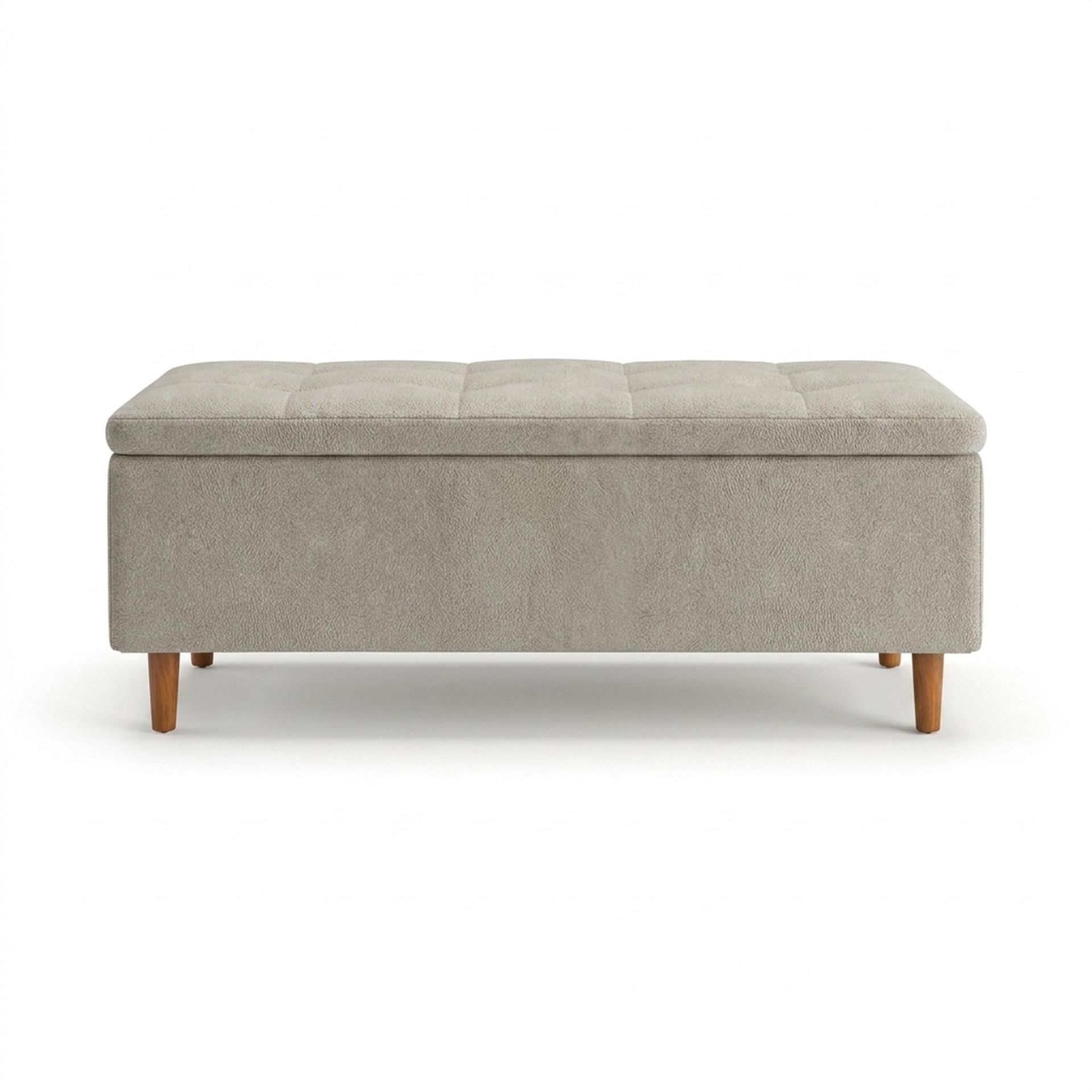 Hayden Home Premium Classic Tufted Hideaway Bench, Warm Cedar Legs, Essential Bone Upholstery