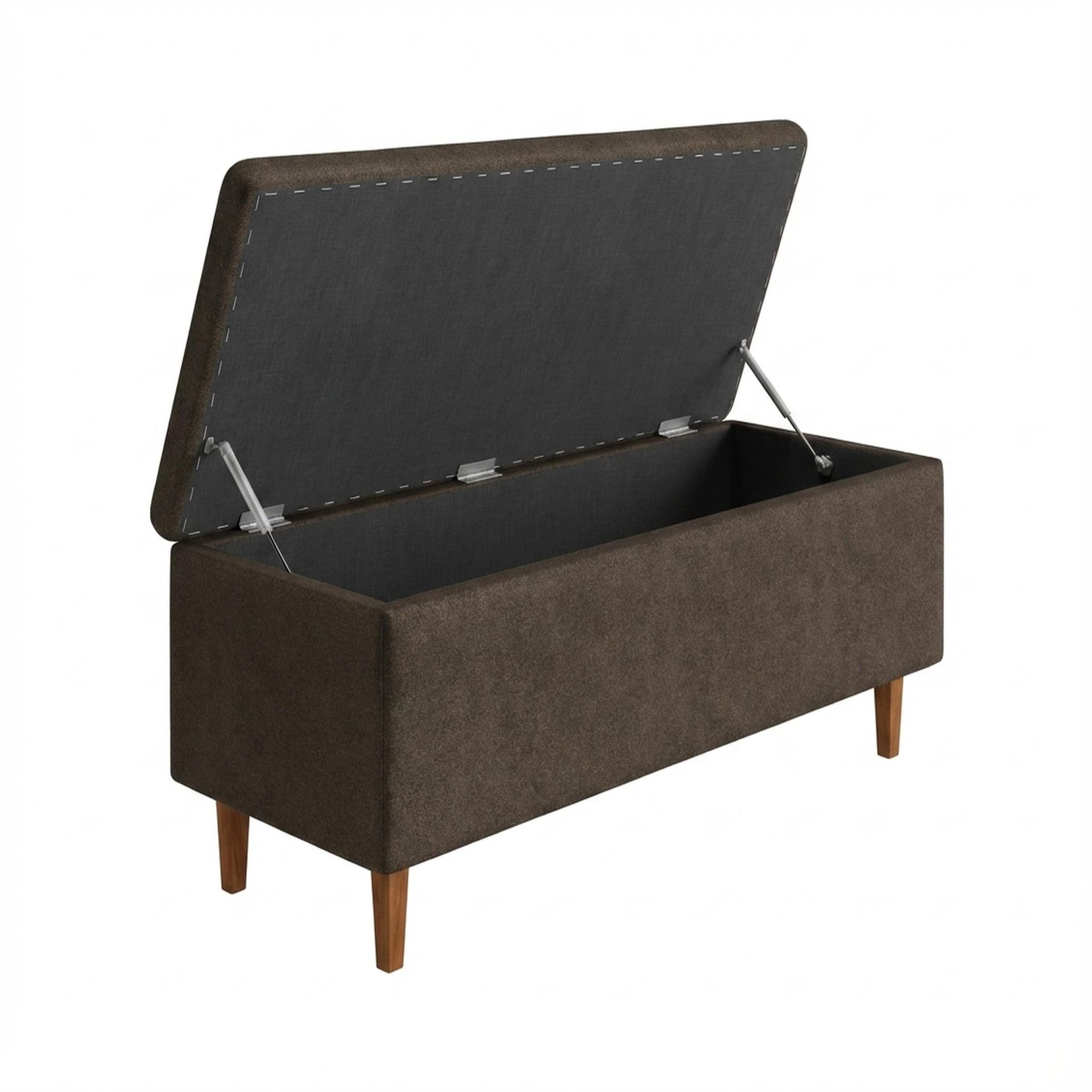 Hayden Home Premium Classic Tufted Hideaway Bench, Warm Cedar Legs, Essential Biscuit Upholstery