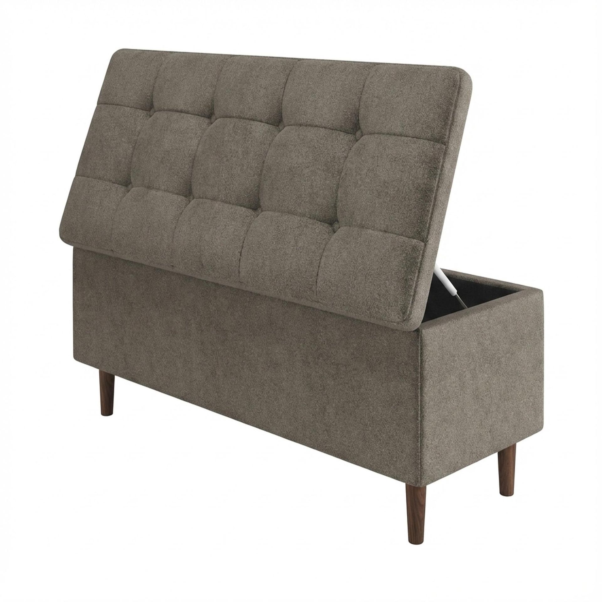 Hayden Home Premium Classic Tufted Hideaway Bench, Warm Cedar Legs, Essential Biscuit Upholstery