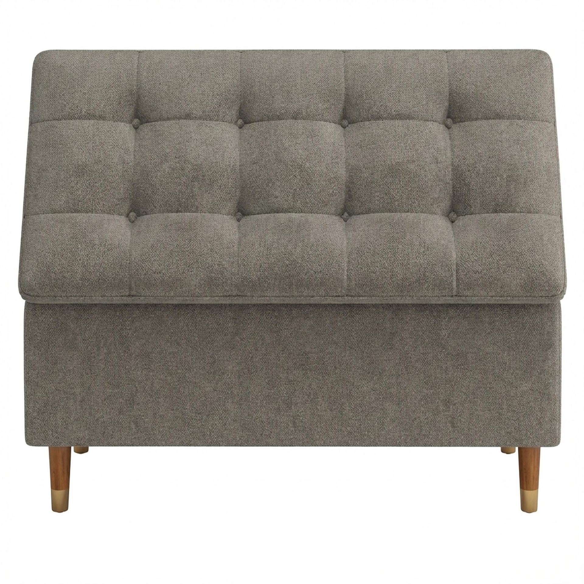 Hayden Home Premium Classic Tufted Hideaway Bench, Warm Cedar Legs, Essential Biscuit Upholstery