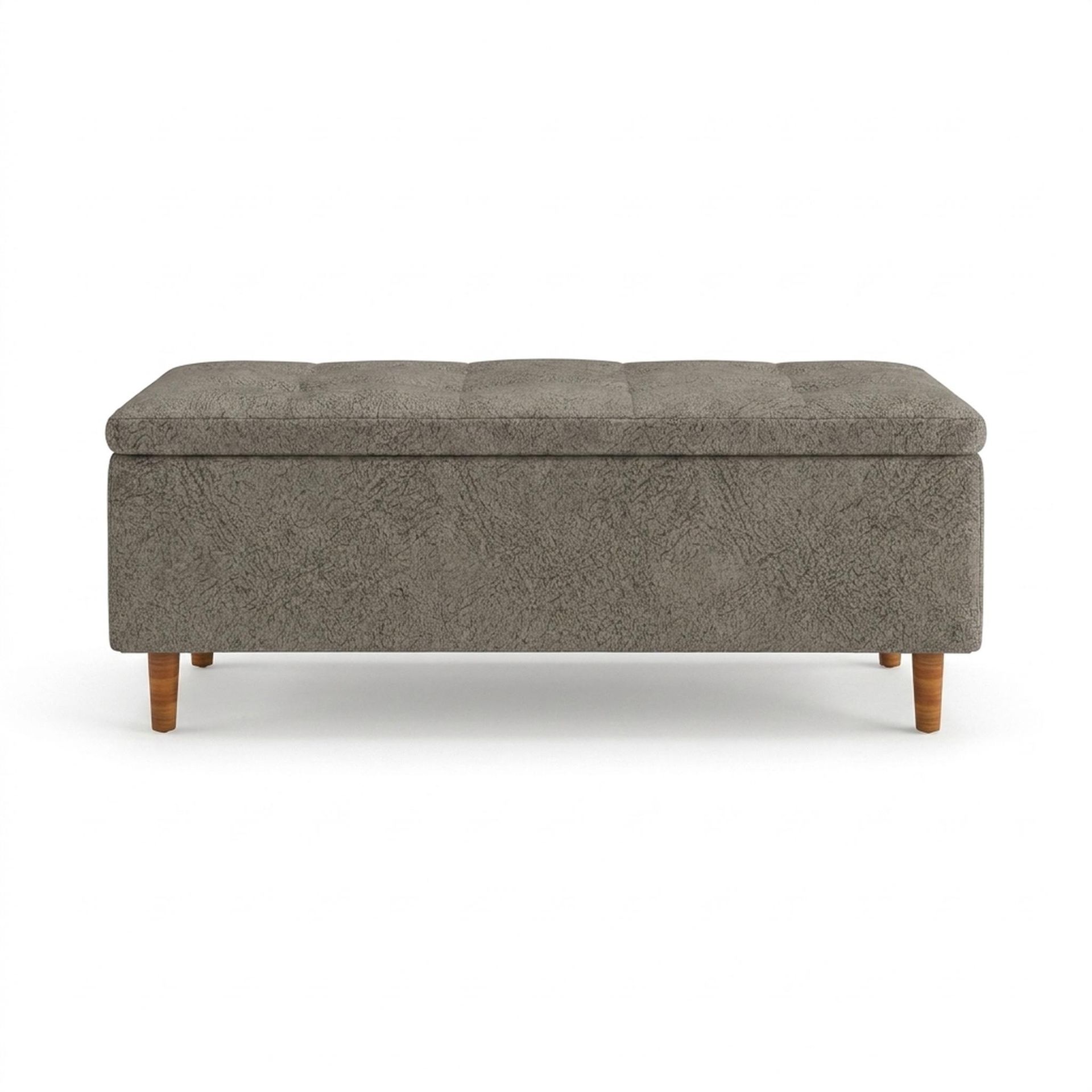 Hayden Home Premium Classic Tufted Hideaway Bench, Warm Cedar Legs, Essential Biscuit Upholstery