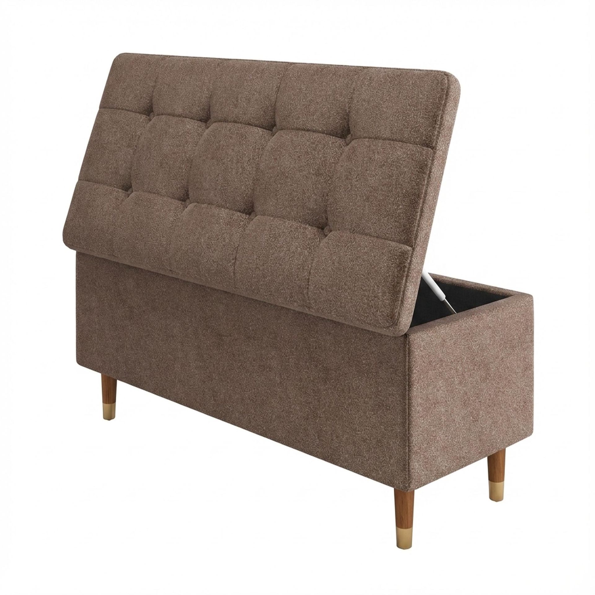 Hayden Home Premium Classic Tufted Hideaway Bench, Warm Cedar Legs, Essential Ballet Slipper Upholstery