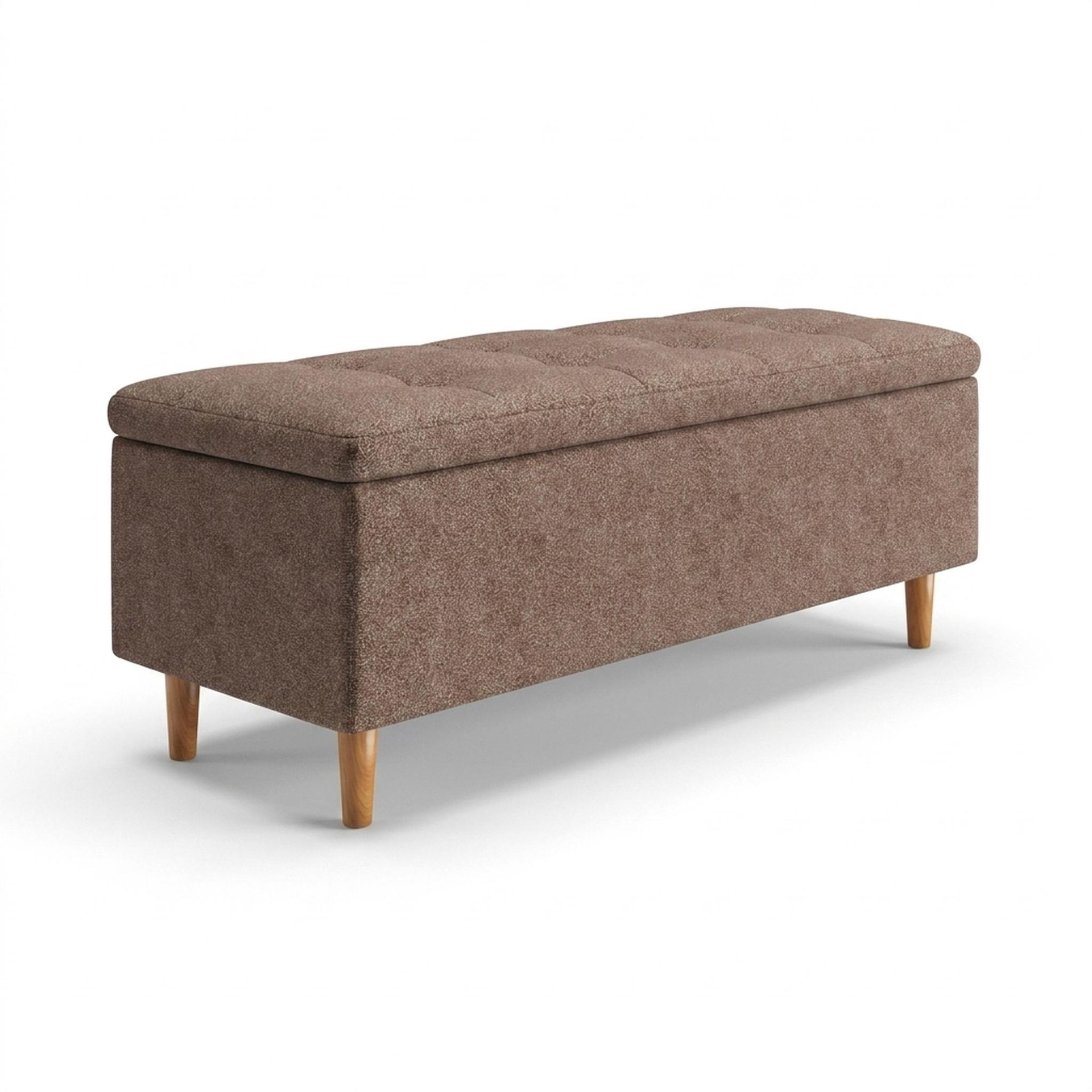 Hayden Home Premium Classic Tufted Hideaway Bench, Warm Cedar Legs, Essential Ballet Slipper Upholstery