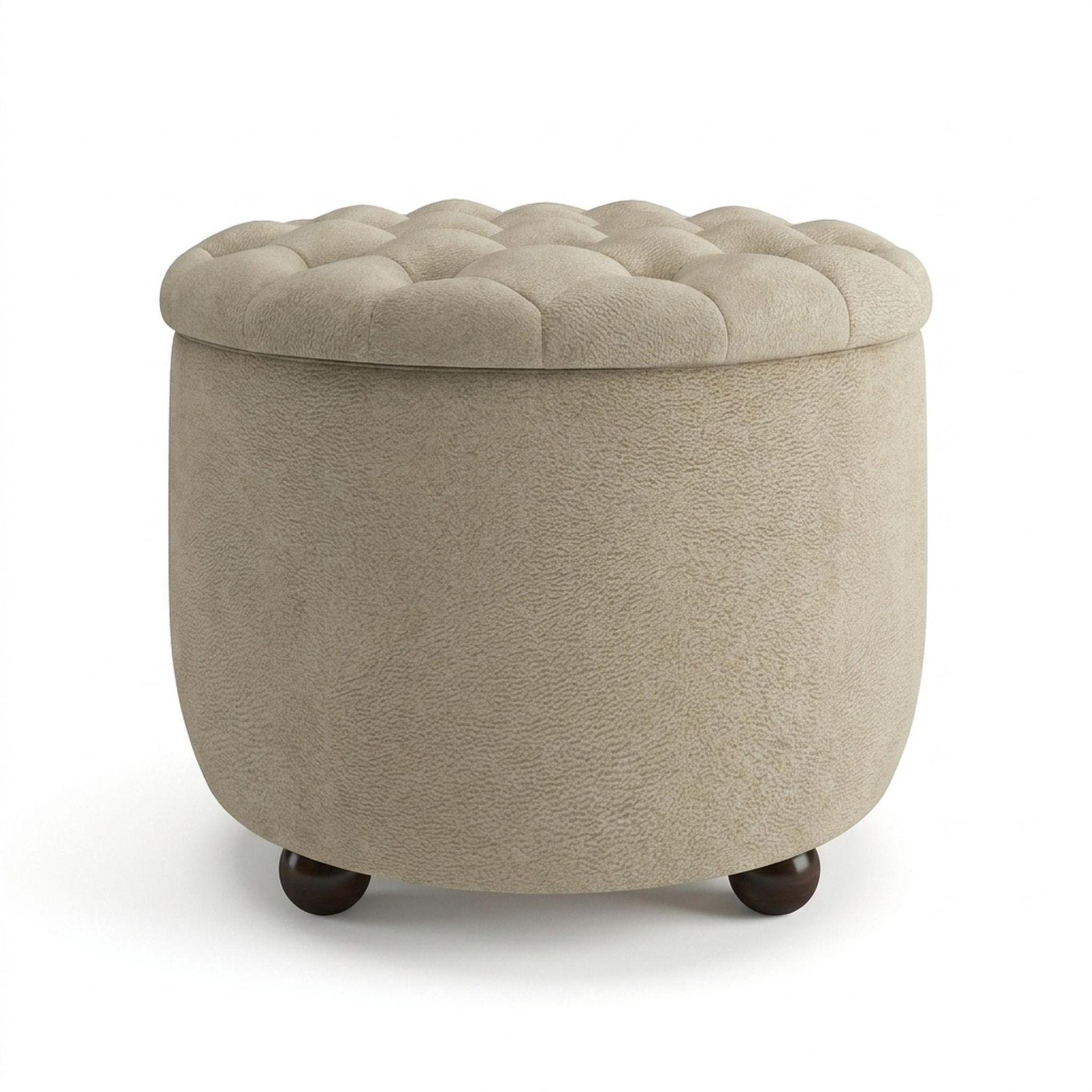 Hayden Home Premium Classic Tufted Hideaway Pouf, Coco Walnut Legs, Essential Sand Upholstery