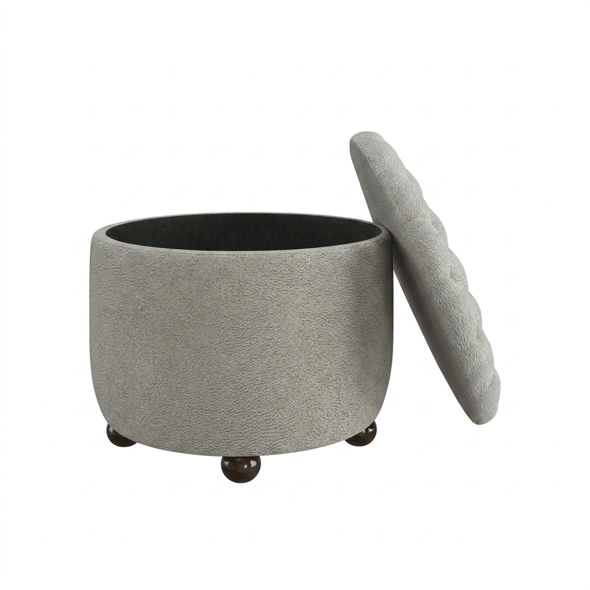 Hayden Home Premium Classic Tufted Hideaway Pouf, Coco Walnut Legs, Essential Bone Upholstery