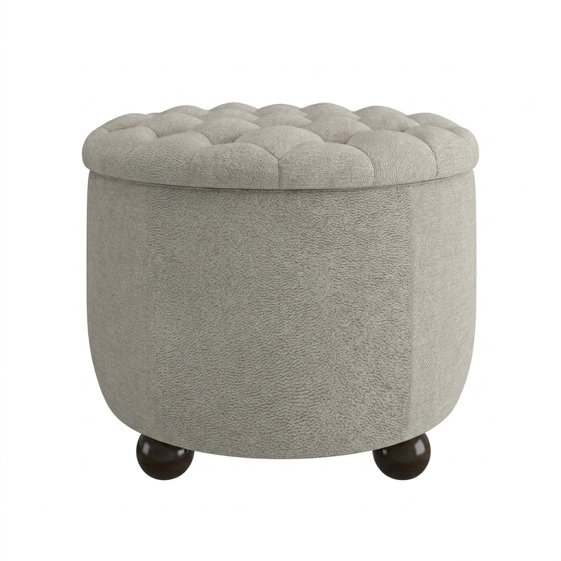 Hayden Home Premium Classic Tufted Hideaway Pouf, Coco Walnut Legs, Essential Bone Upholstery