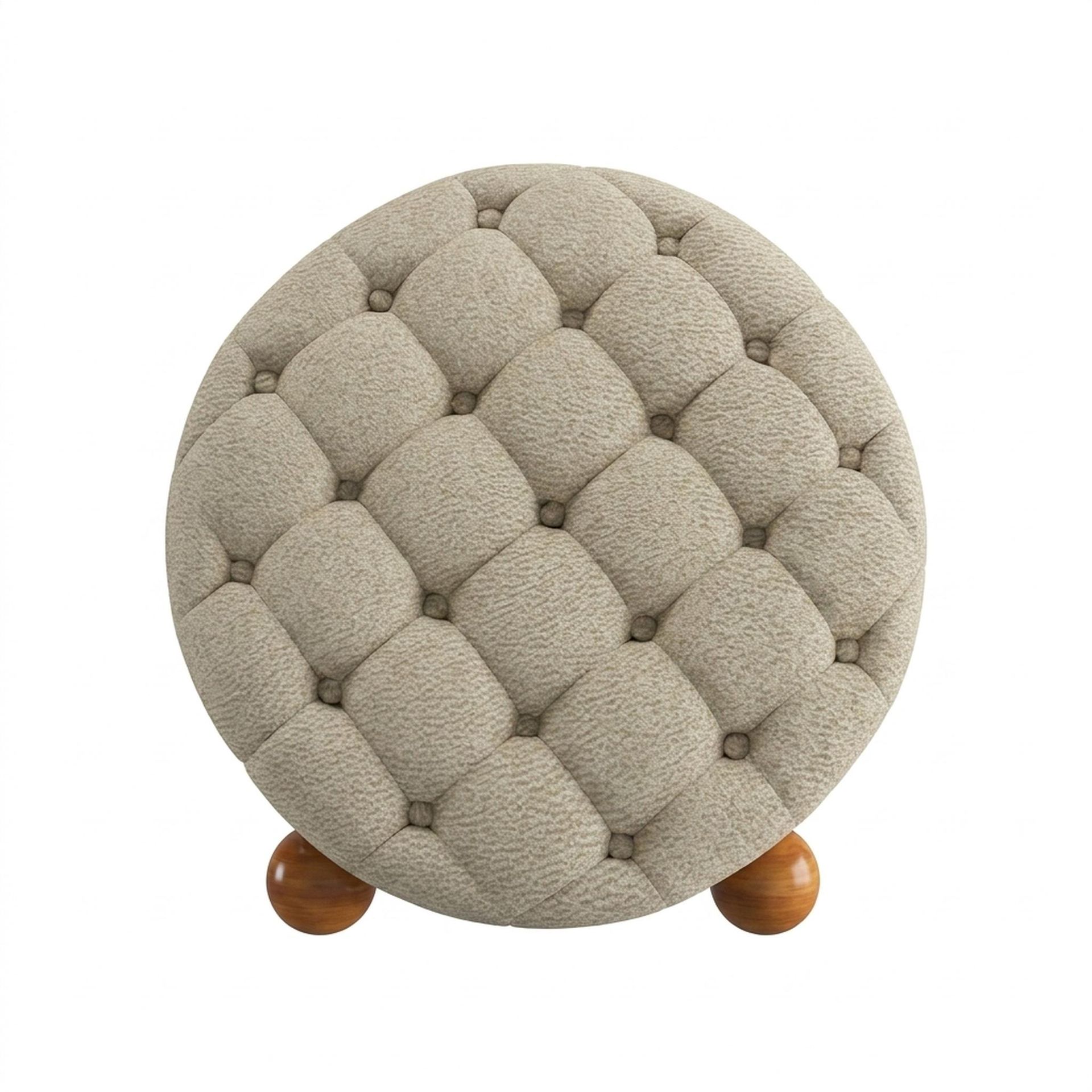 Hayden Home Premium Classic Tufted Hideaway Pouf, Warm Cedar Legs, Essential Sand Upholstery