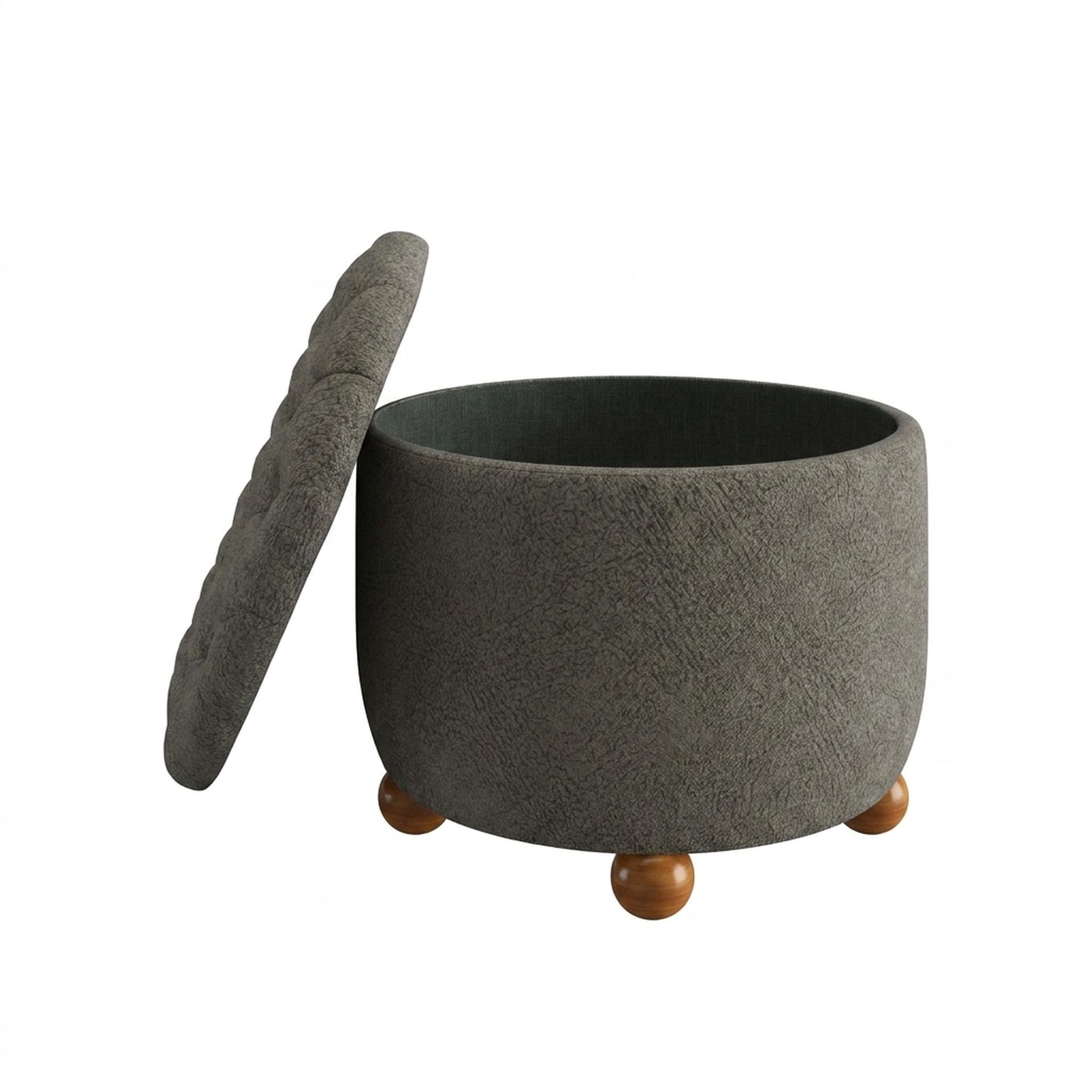 Hayden Home Premium Classic Tufted Hideaway Pouf, Warm Cedar Legs, Essential Biscuit Upholstery