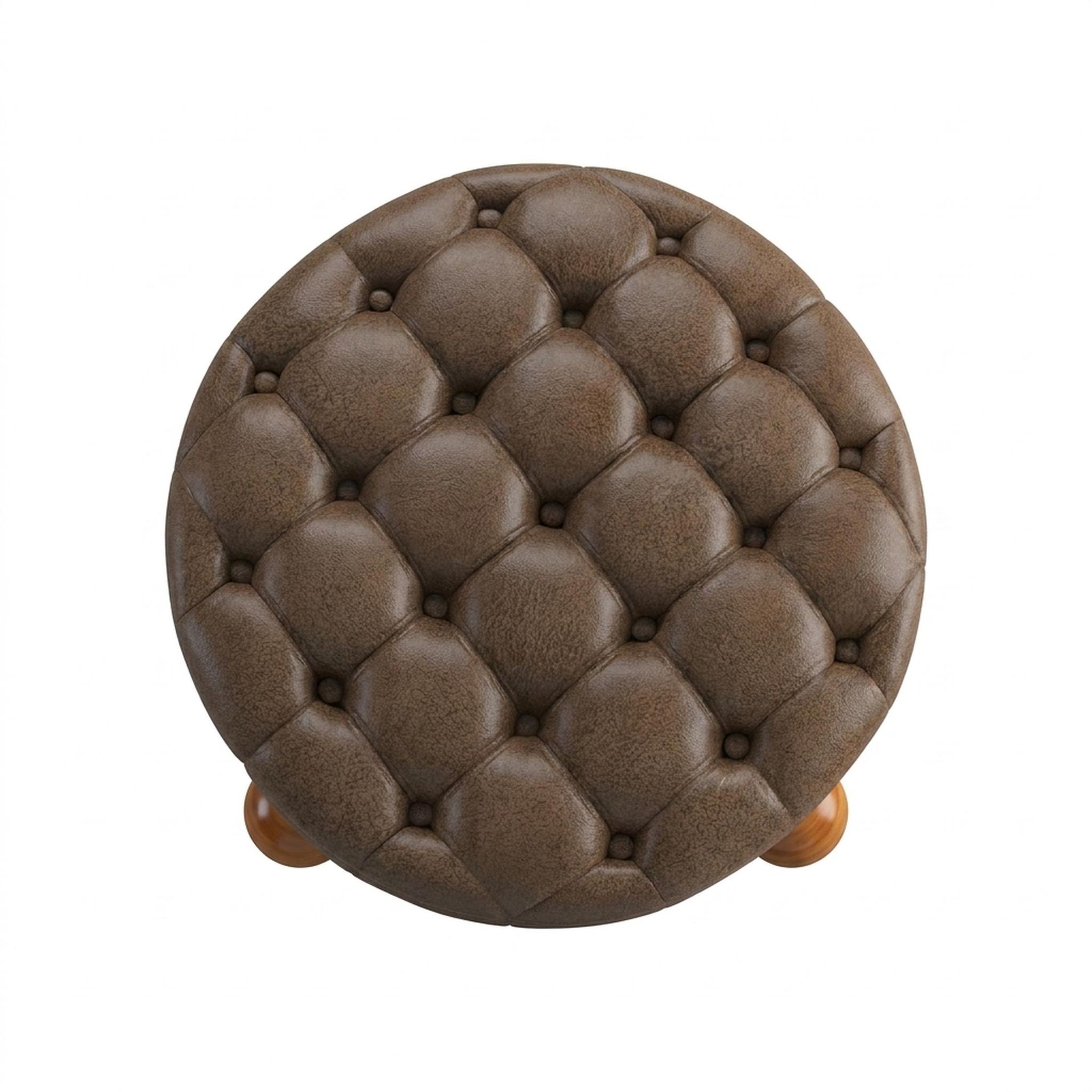 Hayden Home Premium Classic Tufted Hideaway Pouf, Warm Cedar Legs, Essential Biscuit Upholstery