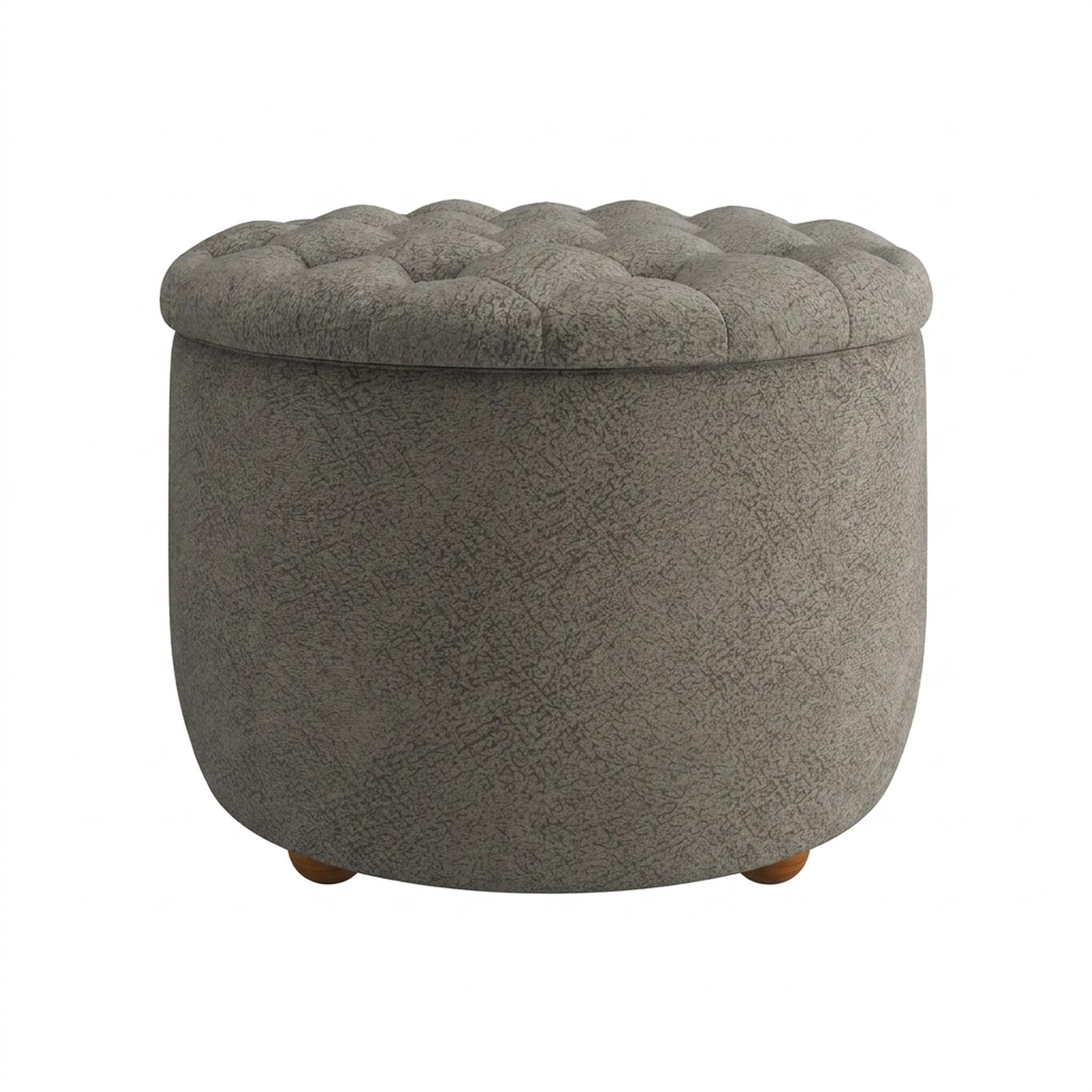 Hayden Home Premium Classic Tufted Hideaway Pouf, Warm Cedar Legs, Essential Biscuit Upholstery