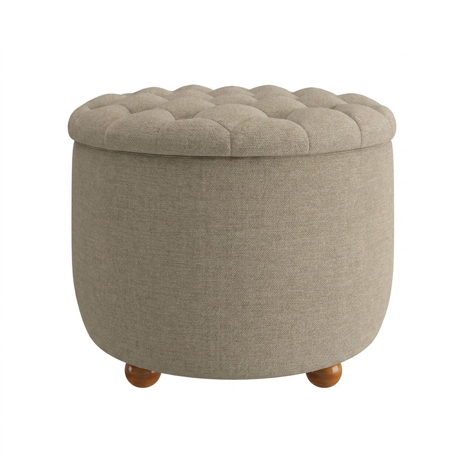 Hayden Home Premium Classic Tufted Hideaway Pouf, Warm Cedar Legs, Premium Alabaster Upholstery