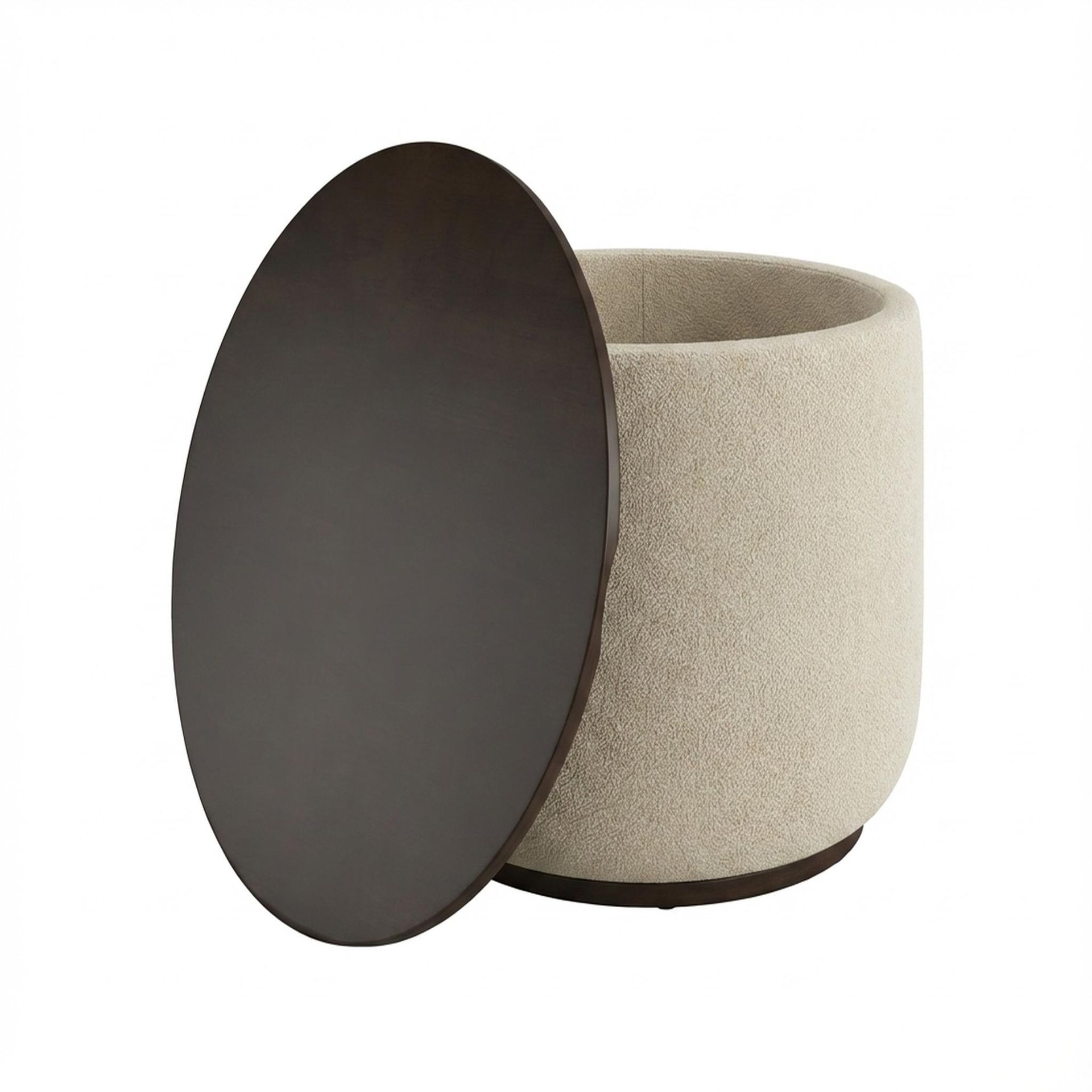 Hayden Home Premium Cozy Cuppa Pouf cum Coffee Table with Storage, Coco Walnut Legs, Essential Sand Upholstery