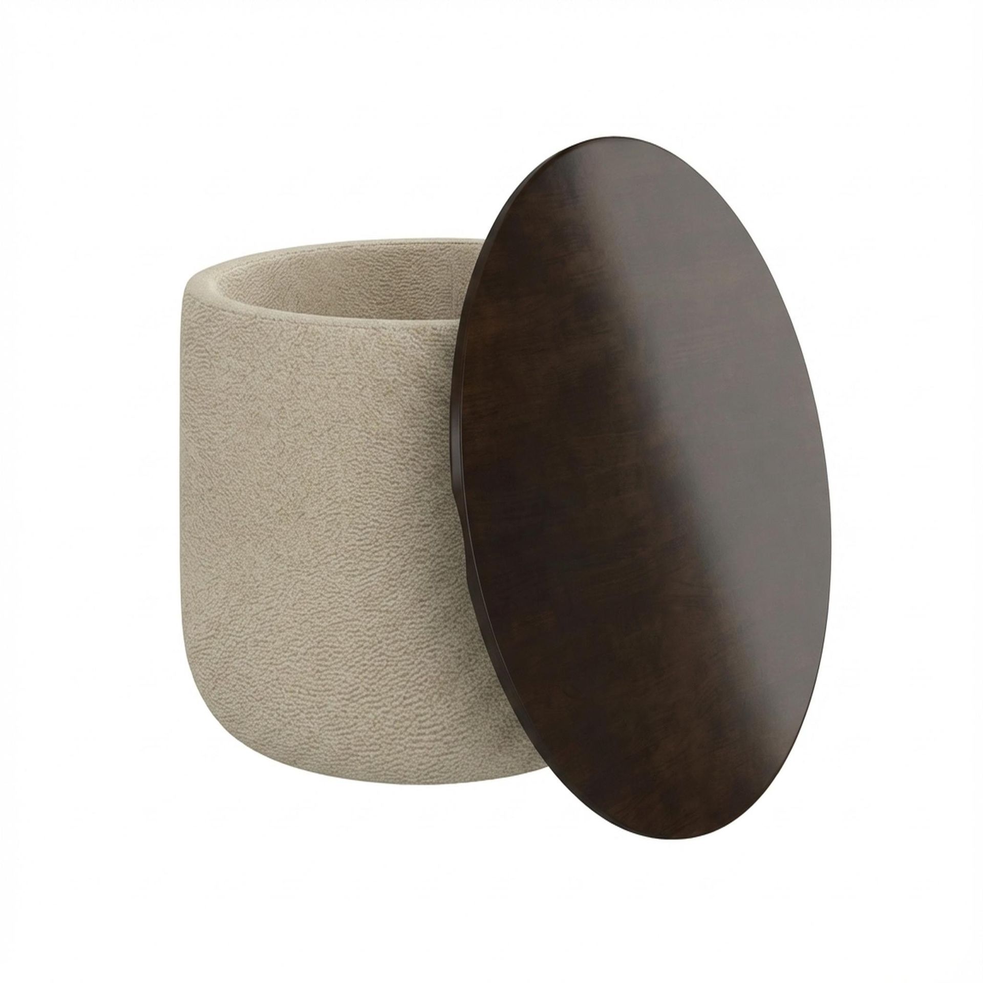 Hayden Home Premium Cozy Cuppa Pouf cum Coffee Table with Storage, Coco Walnut Legs, Essential Sand Upholstery