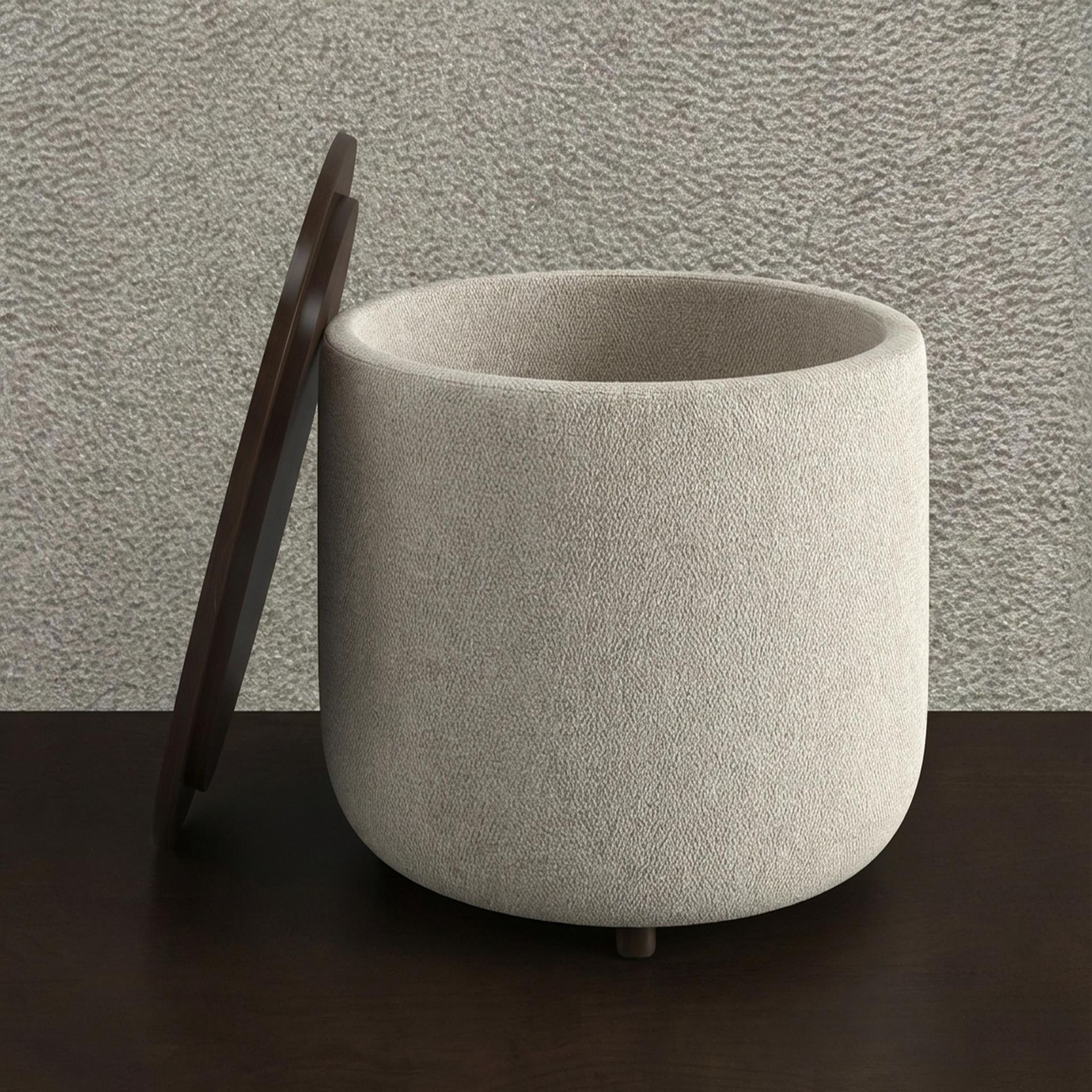 Hayden Home Premium Cozy Cuppa Pouf cum Coffee Table with Storage, Coco Walnut Legs, Essential Bone Upholstery