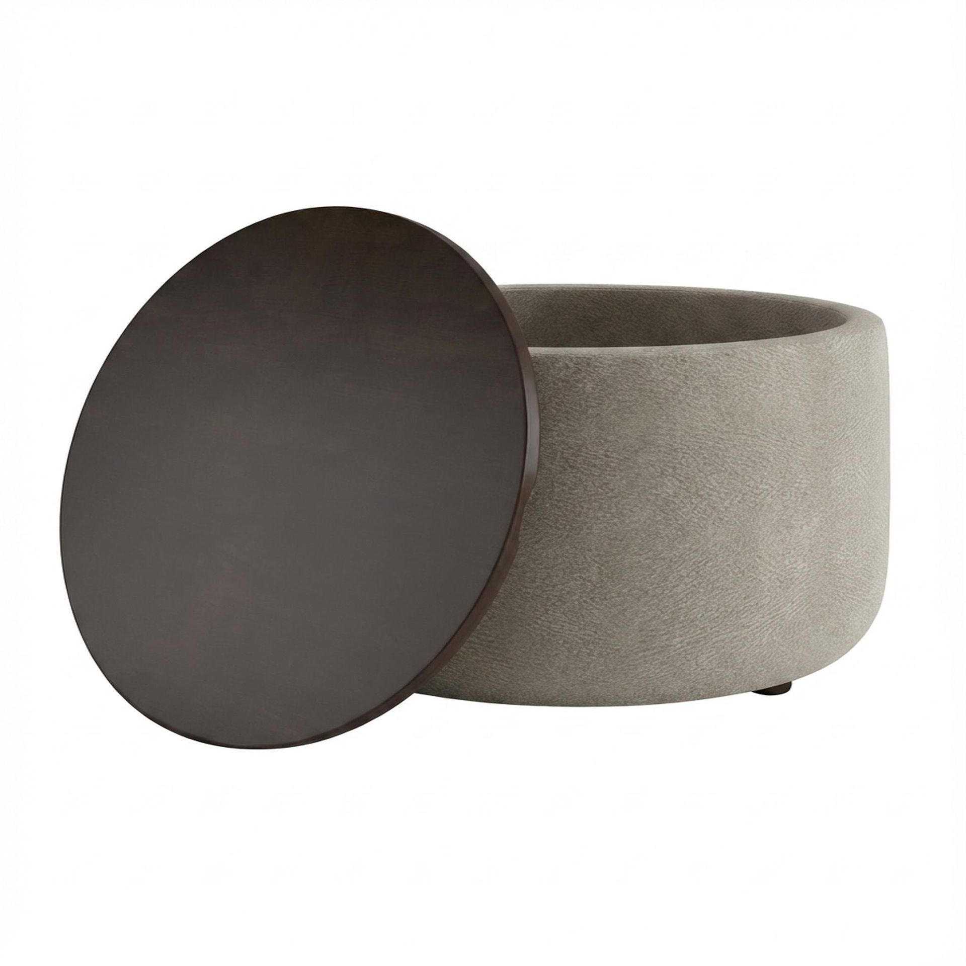Hayden Home Premium Cozy Cuppa Pouf cum Coffee Table with Storage, Coco Walnut Legs, Essential Bone Upholstery