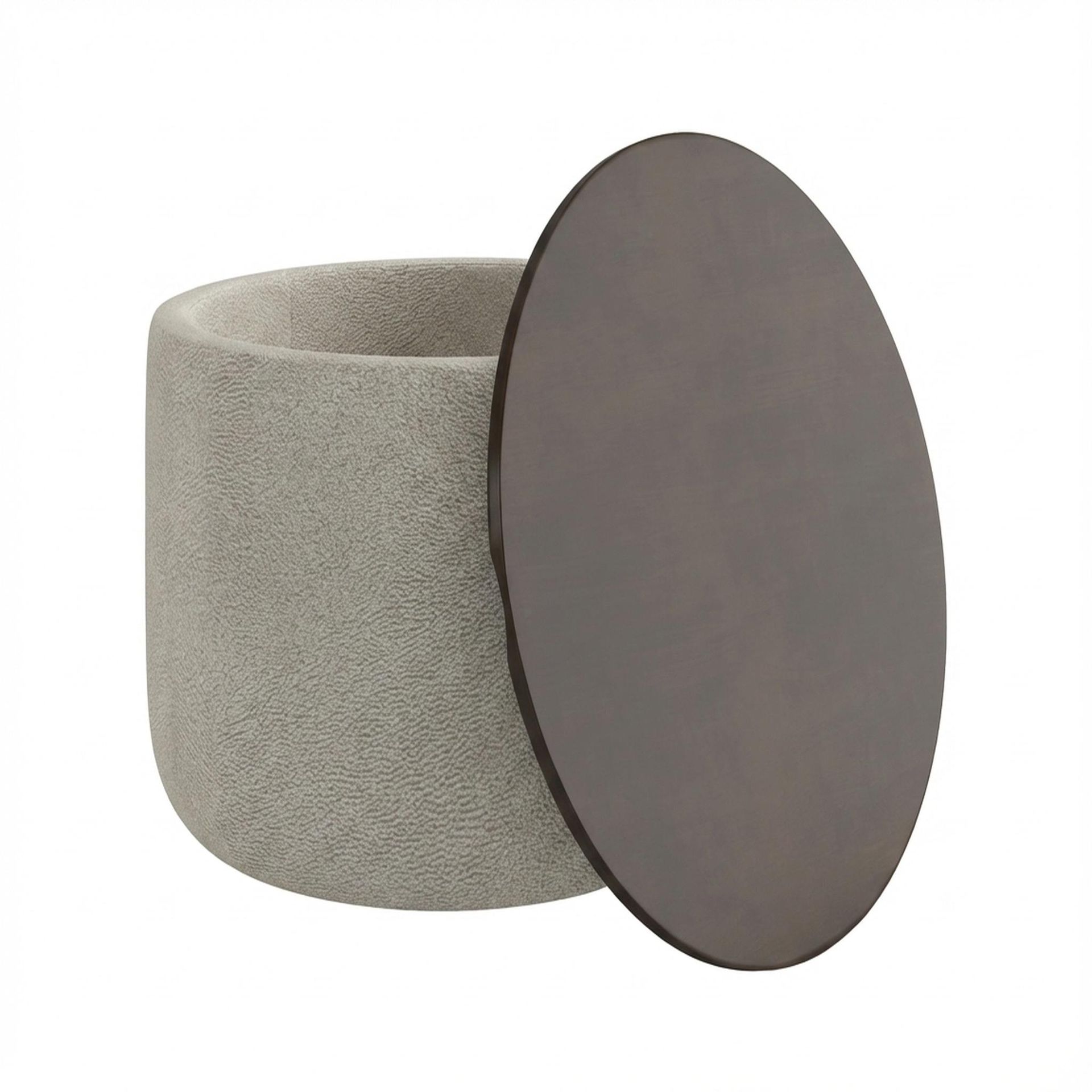Hayden Home Premium Cozy Cuppa Pouf cum Coffee Table with Storage, Coco Walnut Legs, Essential Bone Upholstery