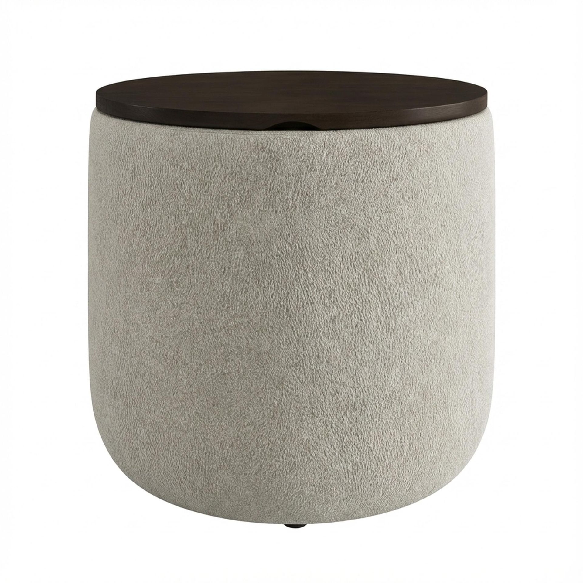 Hayden Home Premium Cozy Cuppa Pouf cum Coffee Table with Storage, Coco Walnut Legs, Essential Bone Upholstery