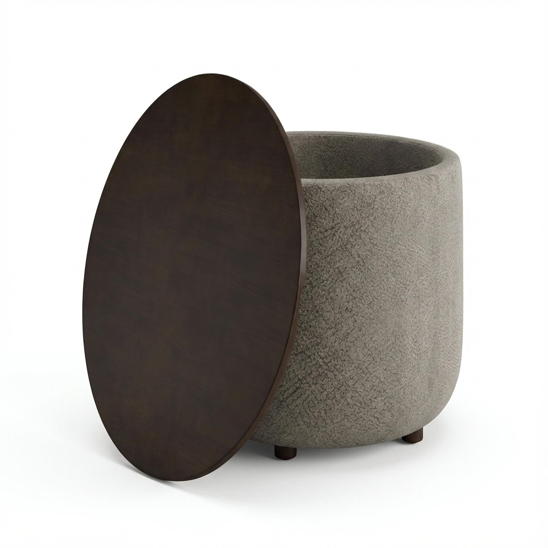 Hayden Home Premium Cozy Cuppa Pouf cum Coffee Table with Storage, Coco Walnut Legs, Essential Biscuit Upholstery