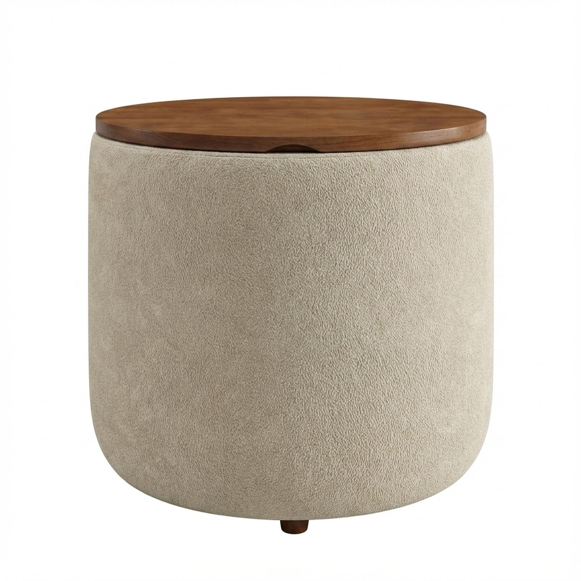 Hayden Home Premium Cozy Cuppa Pouf cum Coffee Table with Storage, Warm Cedar Legs, Essential Sand Upholstery