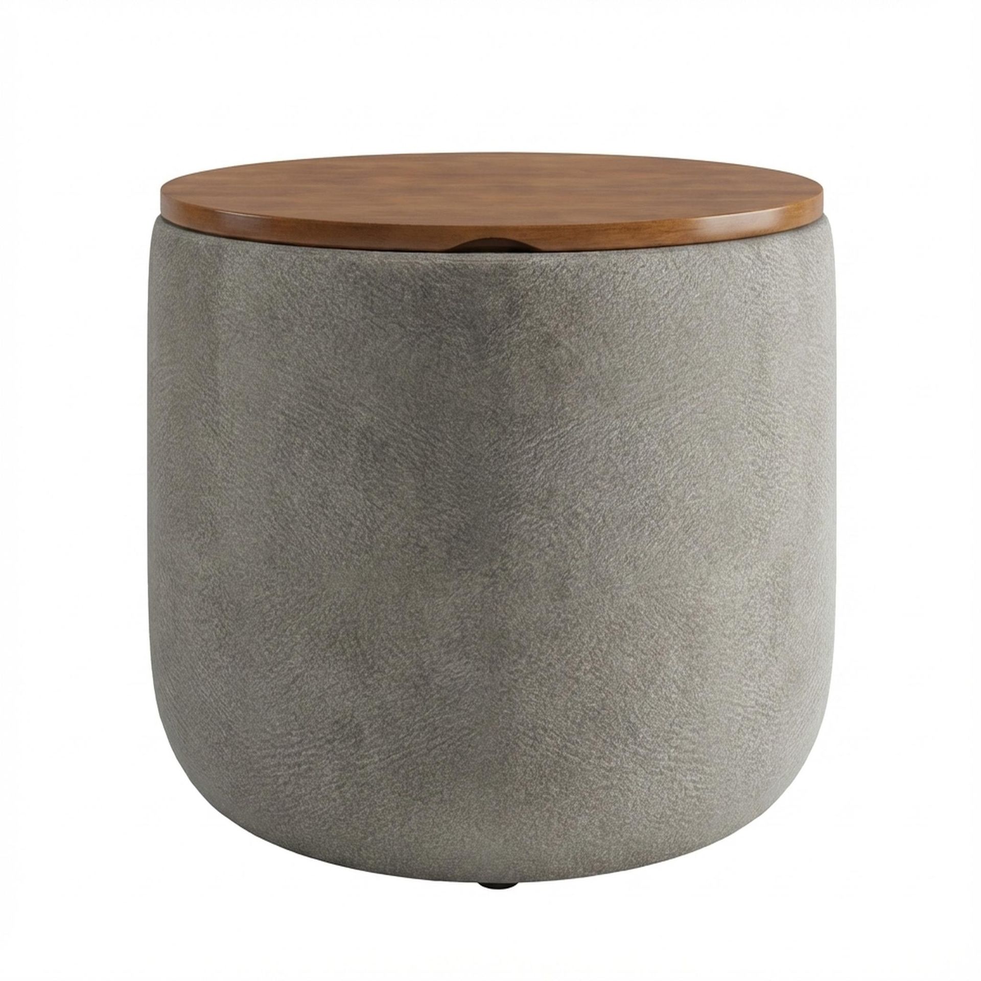 Hayden Home Premium Cozy Cuppa Pouf cum Coffee Table with Storage, Warm Cedar Legs, Essential Bone Upholstery