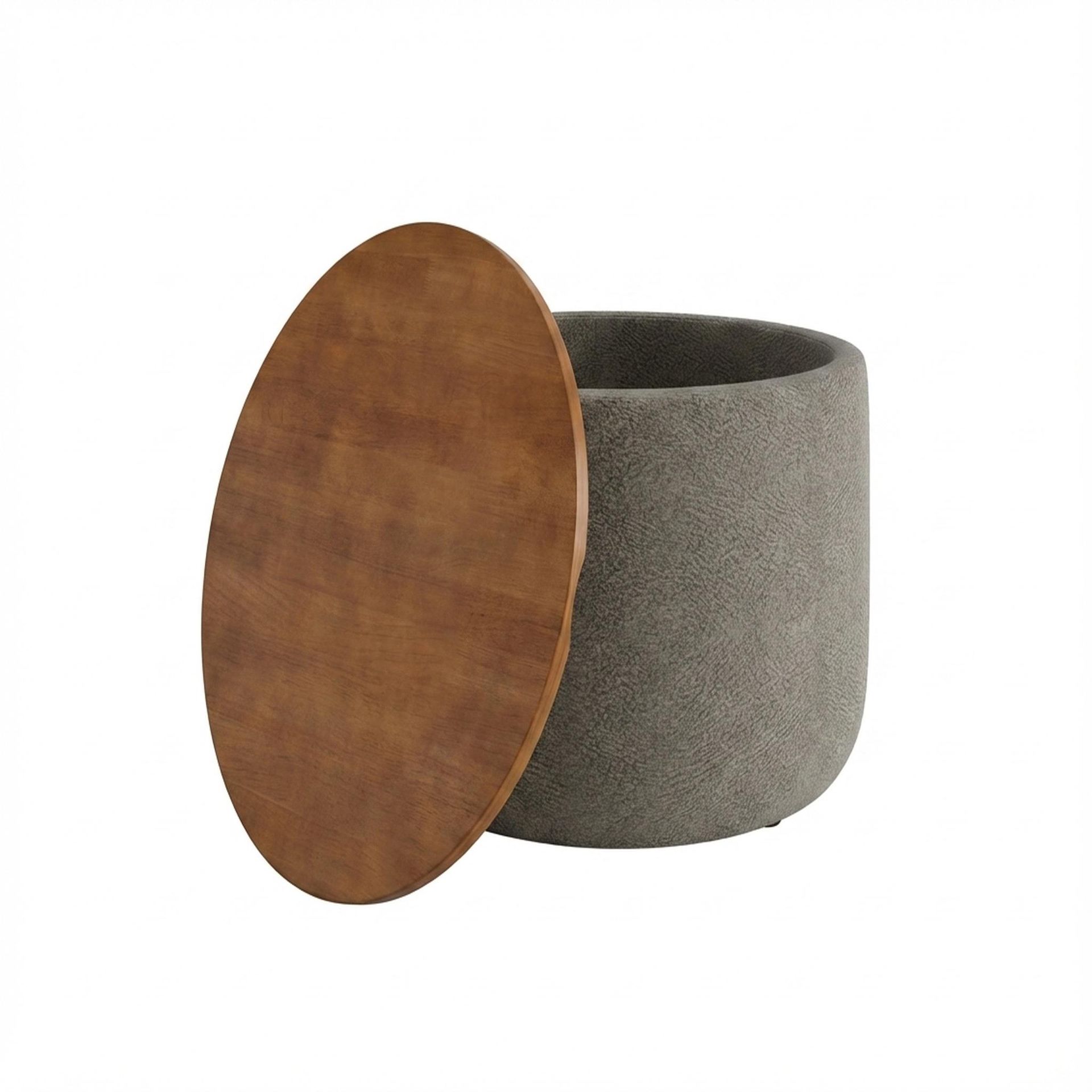 Hayden Home Premium Cozy Cuppa Pouf cum Coffee Table with Storage, Warm Cedar Legs, Essential Biscuit Upholstery