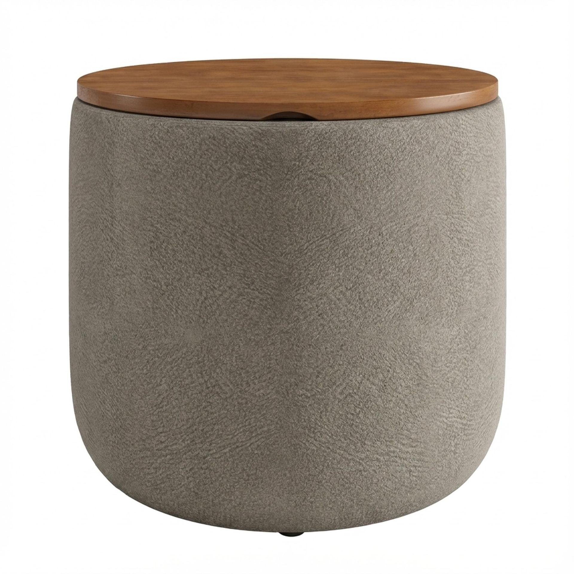 Hayden Home Premium Cozy Cuppa Pouf cum Coffee Table with Storage, Warm Cedar Legs, Essential Biscuit Upholstery
