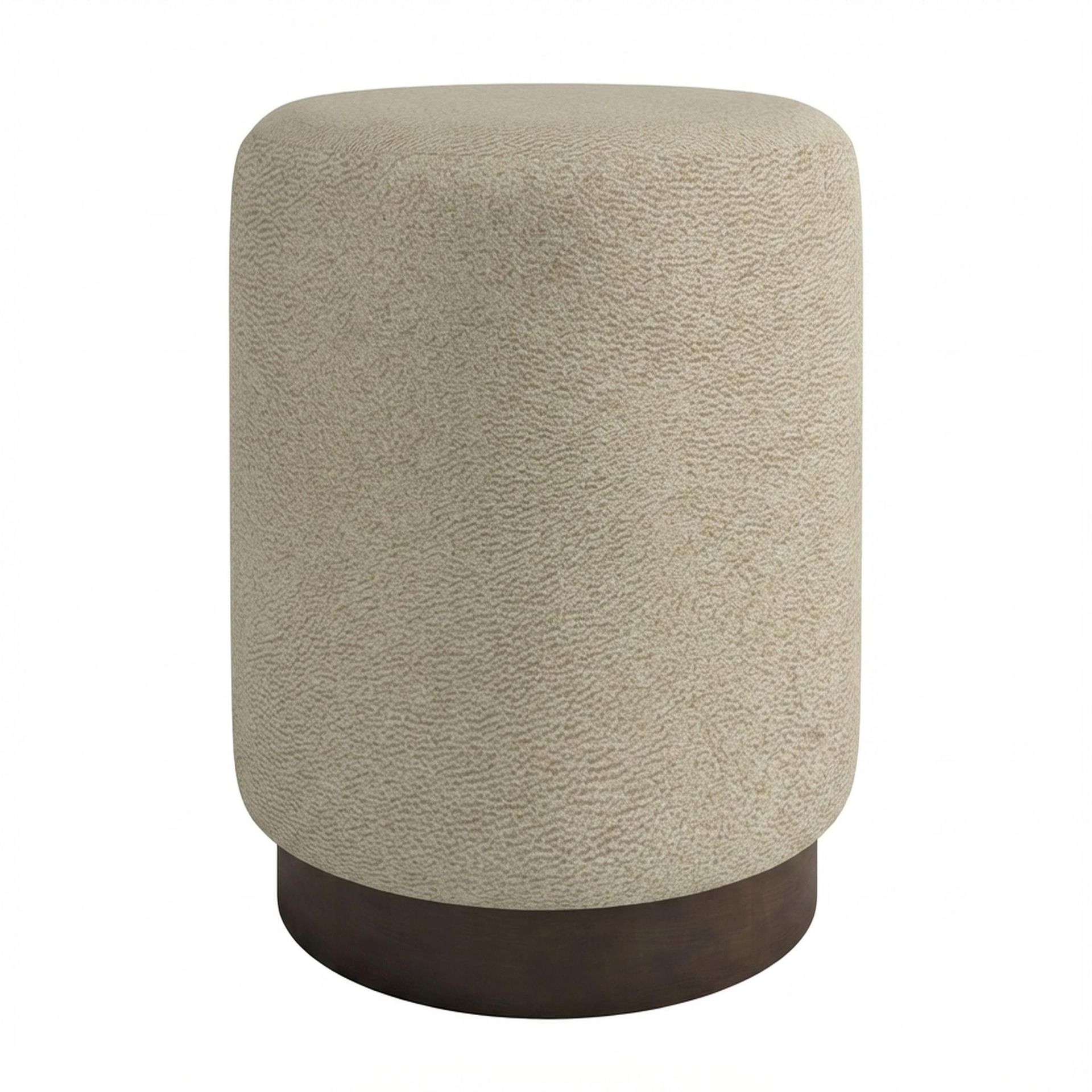 Hayden Home Premium Curved Manhattan Pouf, Coco Walnut Legs, Essential Sand Upholstery