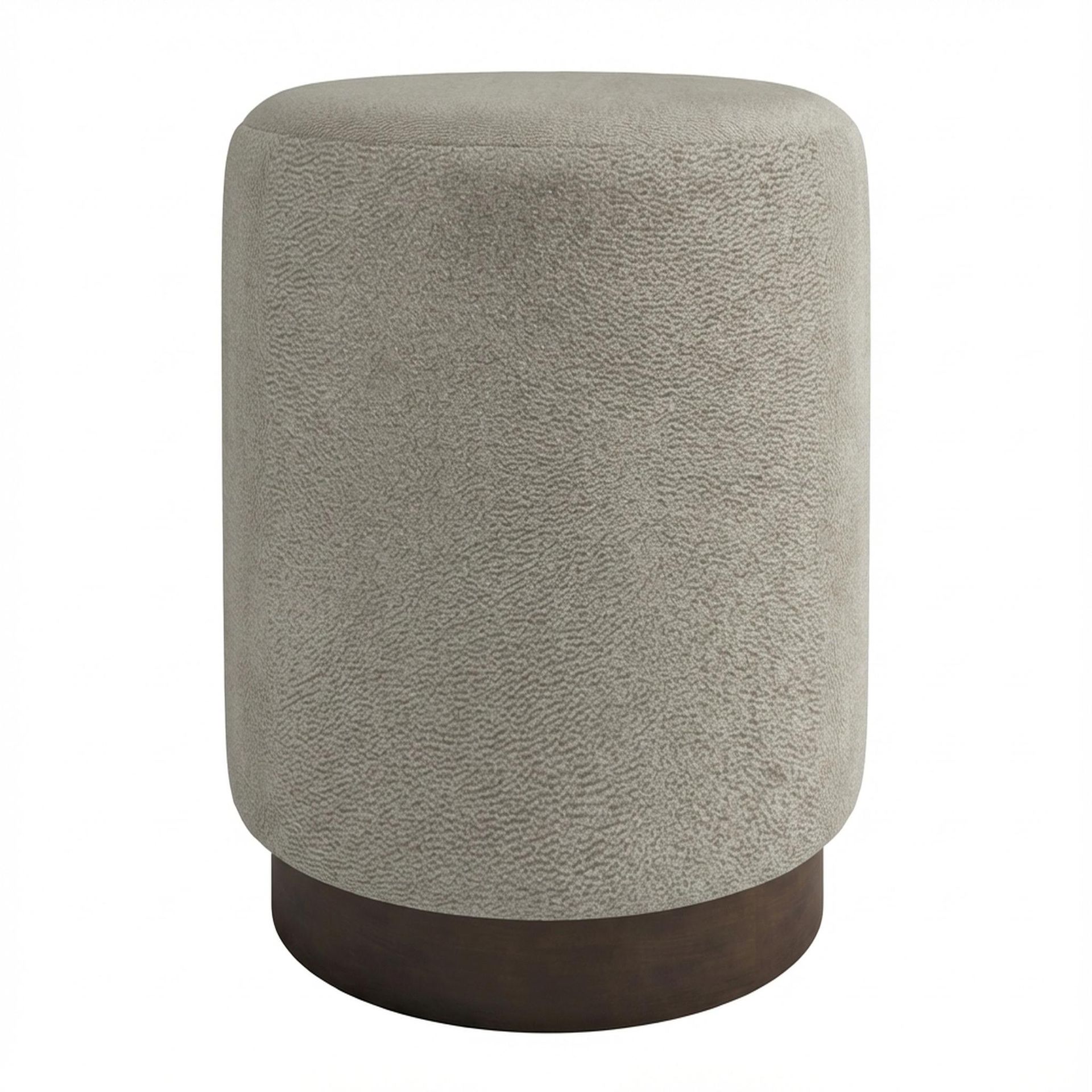 Hayden Home Premium Curved Manhattan Pouf, Coco Walnut Legs, Essential Bone Upholstery