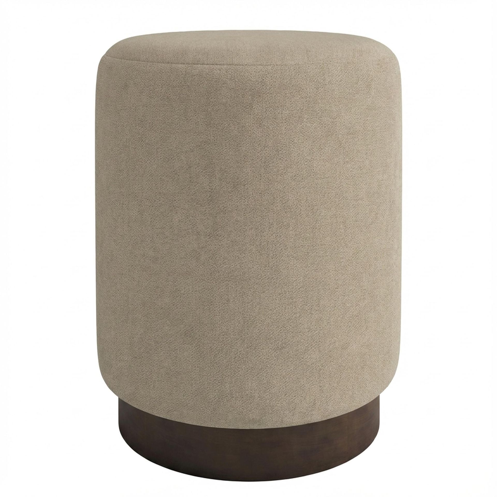 Hayden Home Premium Curved Manhattan Pouf, Coco Walnut Legs, Premium Alabaster Upholstery