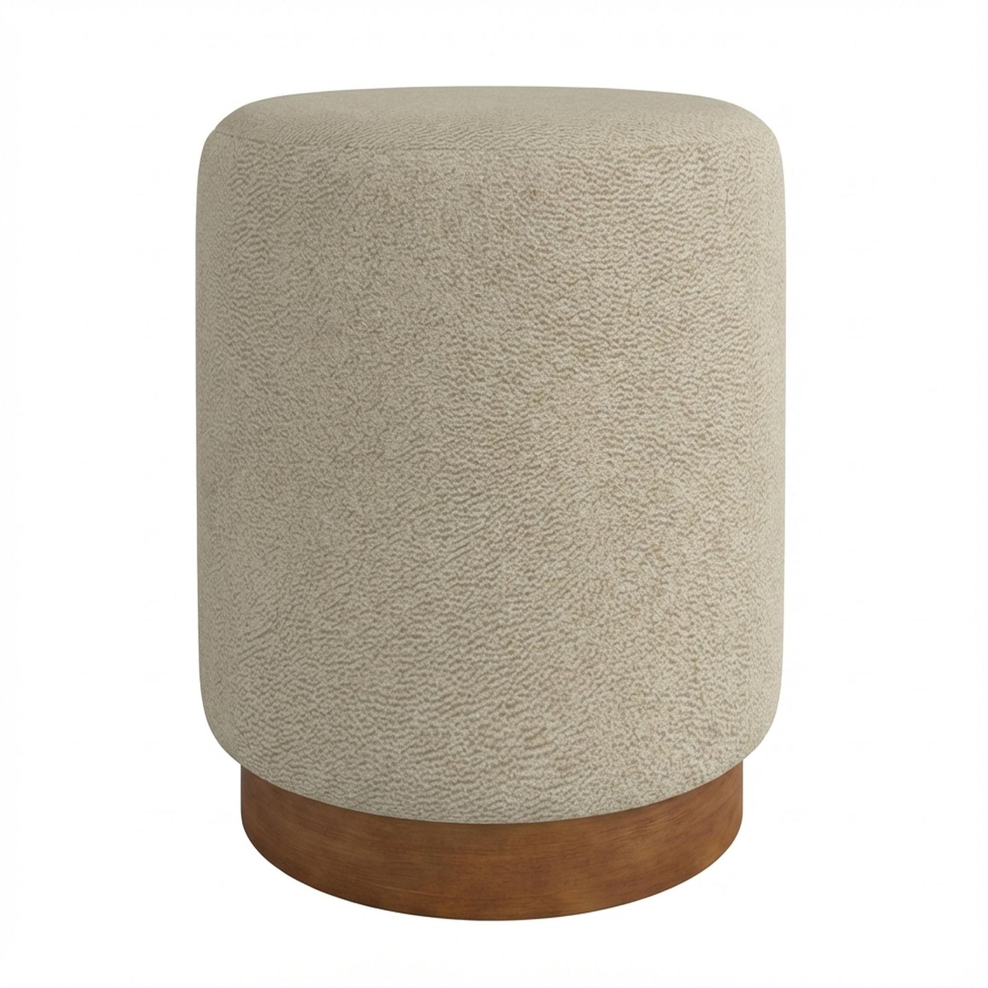 Hayden Home Premium Curved Manhattan Pouf, Warm Cedar Legs, Essential Sand Upholstery