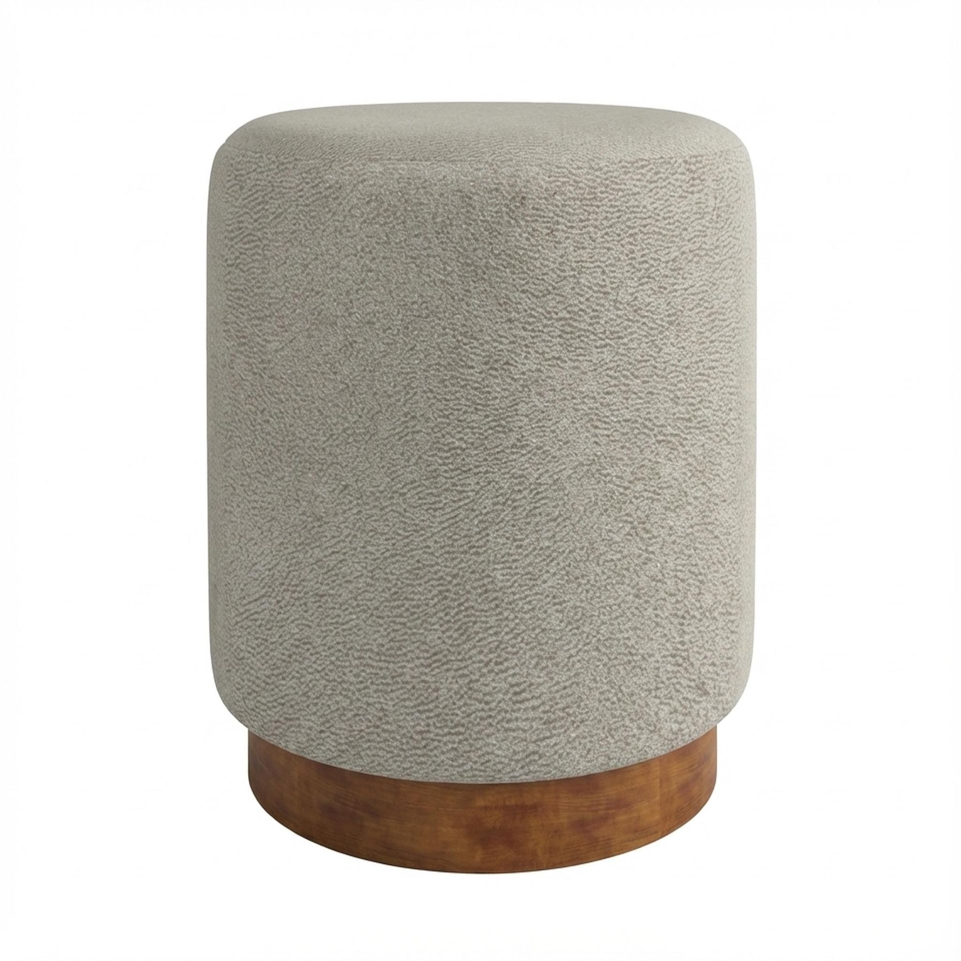 Hayden Home Premium Curved Manhattan Pouf, Warm Cedar Legs, Essential Bone Upholstery