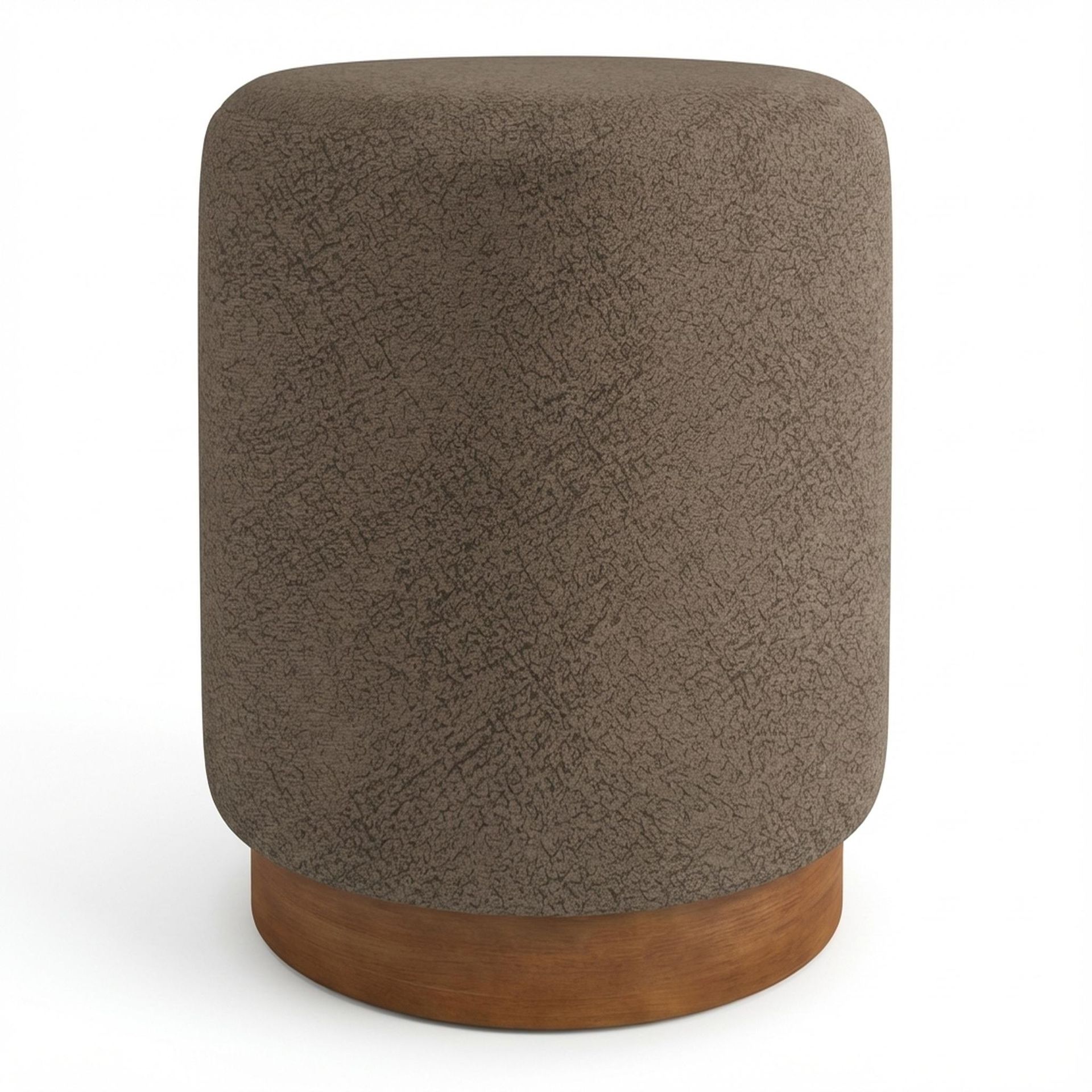 Hayden Home Premium Curved Manhattan Pouf, Warm Cedar Legs, Essential Biscuit Upholstery
