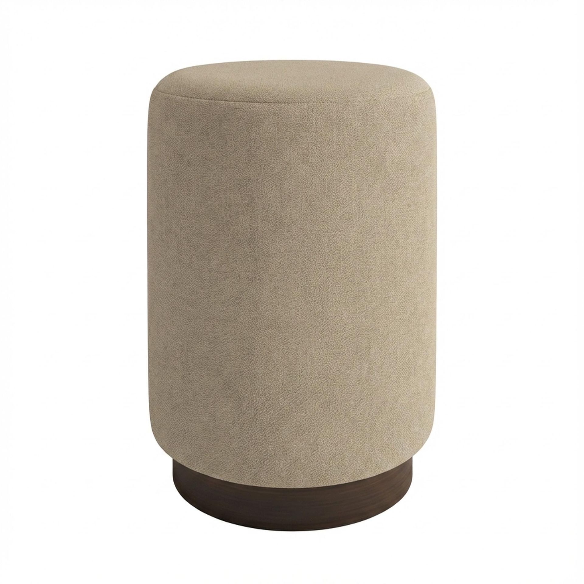 Hayden Home Premium Curved Manhattan Pouf for Dresser, Coco Walnut Legs, Premium Alabaster Upholstery