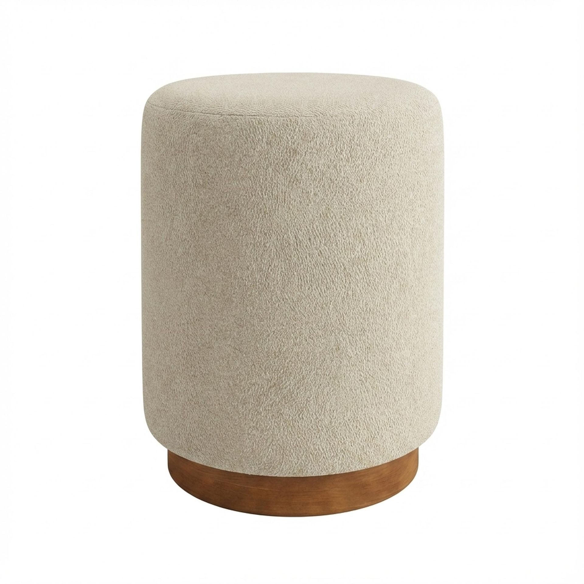 Hayden Home Premium Curved Manhattan Pouf for Dresser, Warm Cedar Legs, Essential Sand Upholstery