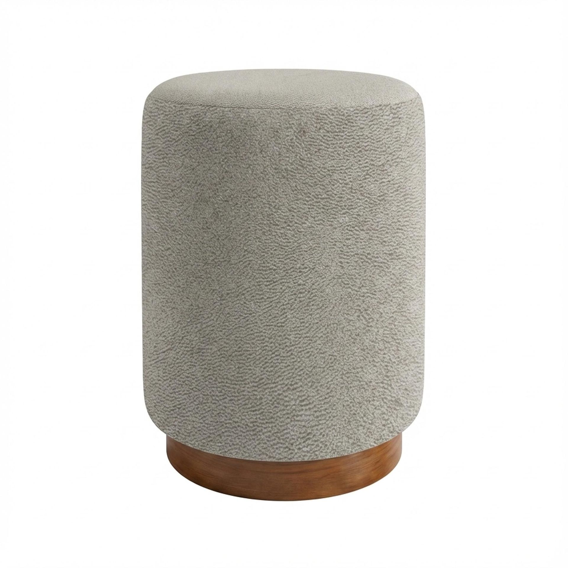 Hayden Home Premium Curved Manhattan Pouf for Dresser, Warm Cedar Legs, Essential Bone Upholstery
