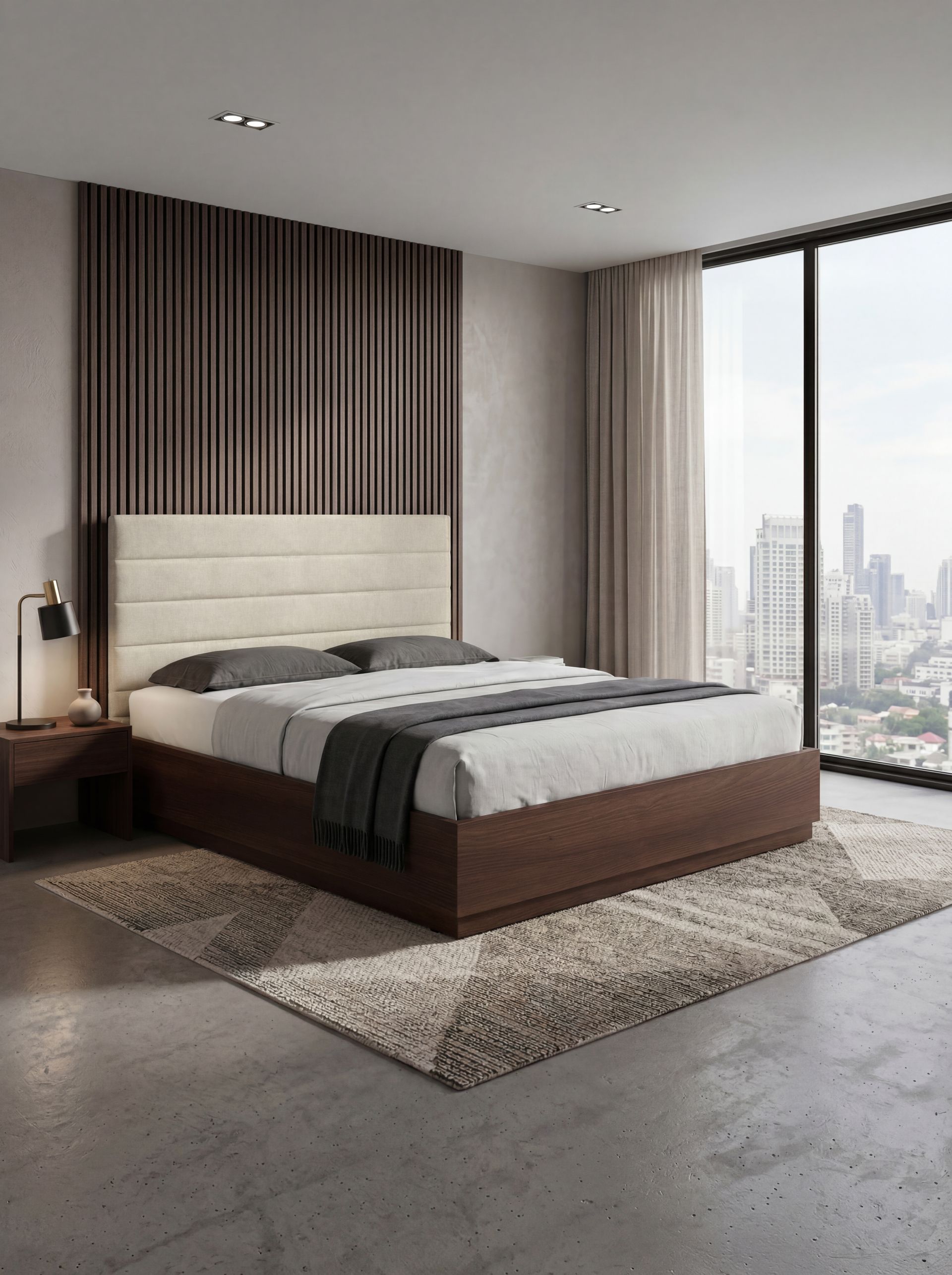 Hayden Home Augustus Bed, MDF Material, King Size, Without Storage, Essential Sand Upholstery