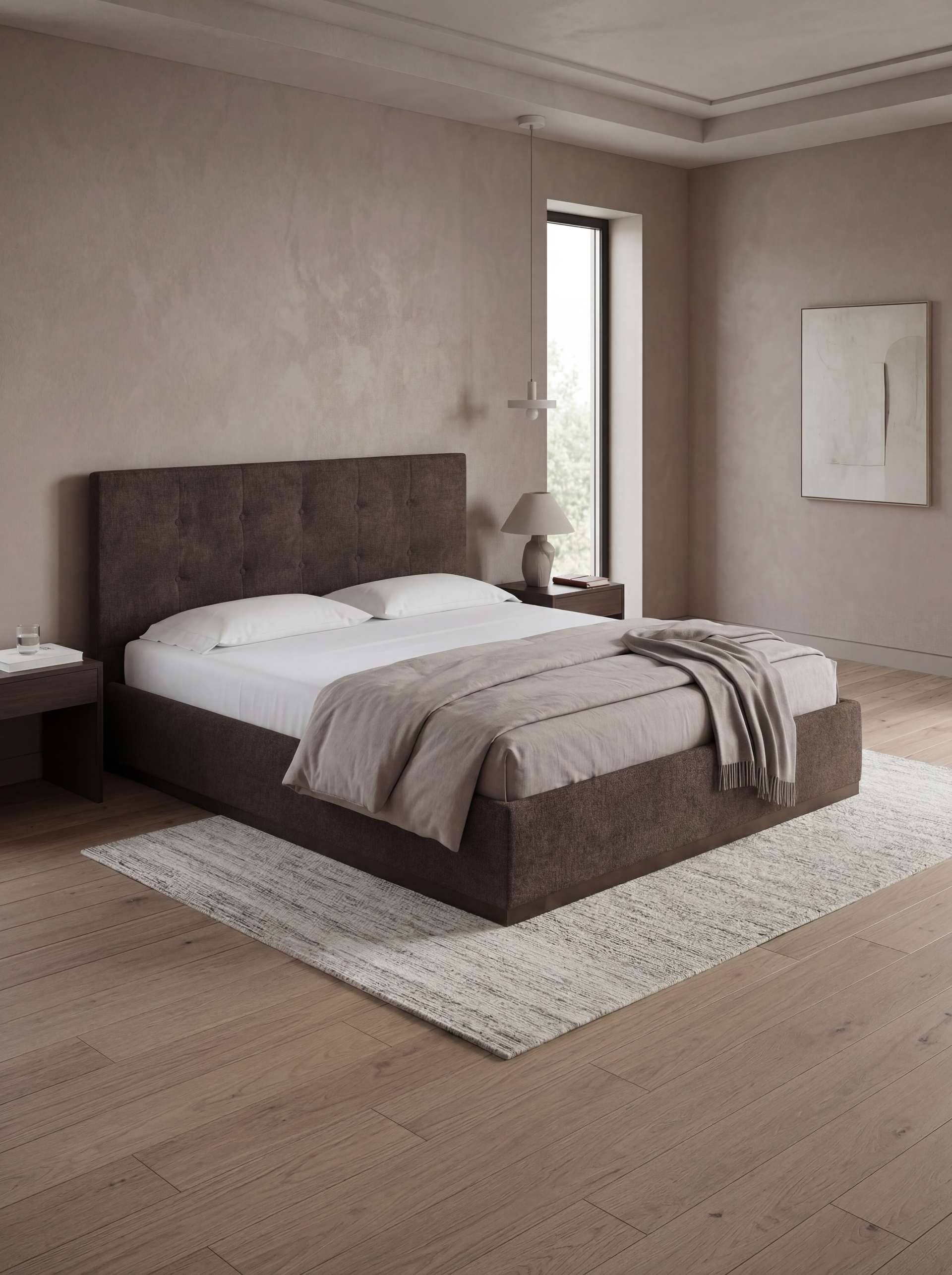 Hayden Home Ebba Upholstered Bed, MDF Material, King Size, Box Storage, Essential Beige Brown Upholstery
