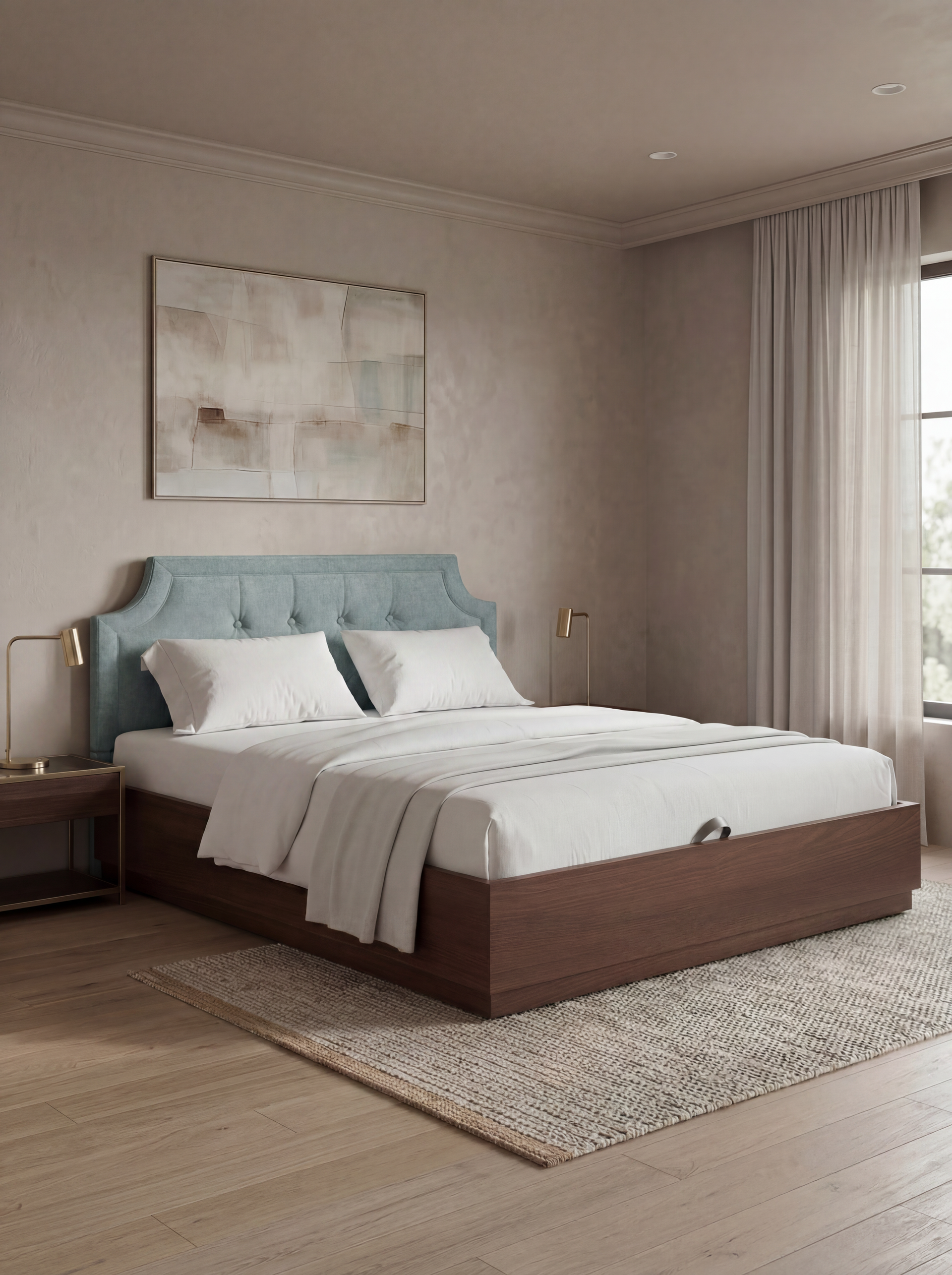 Hayden Home Henrietta Bed, MDF Material, King Size, Semi Hydraulic, Essential Teal Mist Upholstery