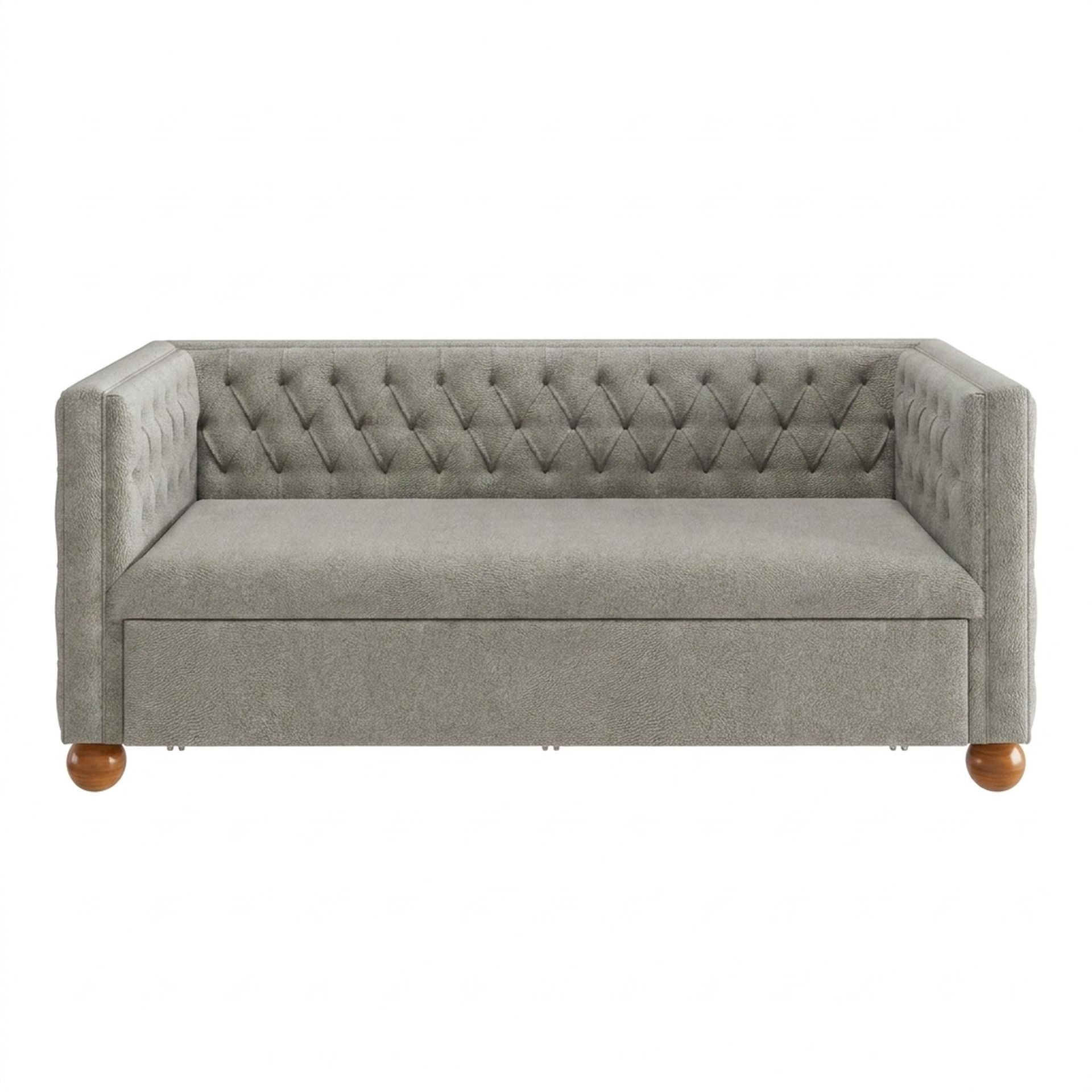 Hayden Home Premium Classic Chesterfield Sofa Bed, Warm Cedar Legs, Essential Bone Upholstery