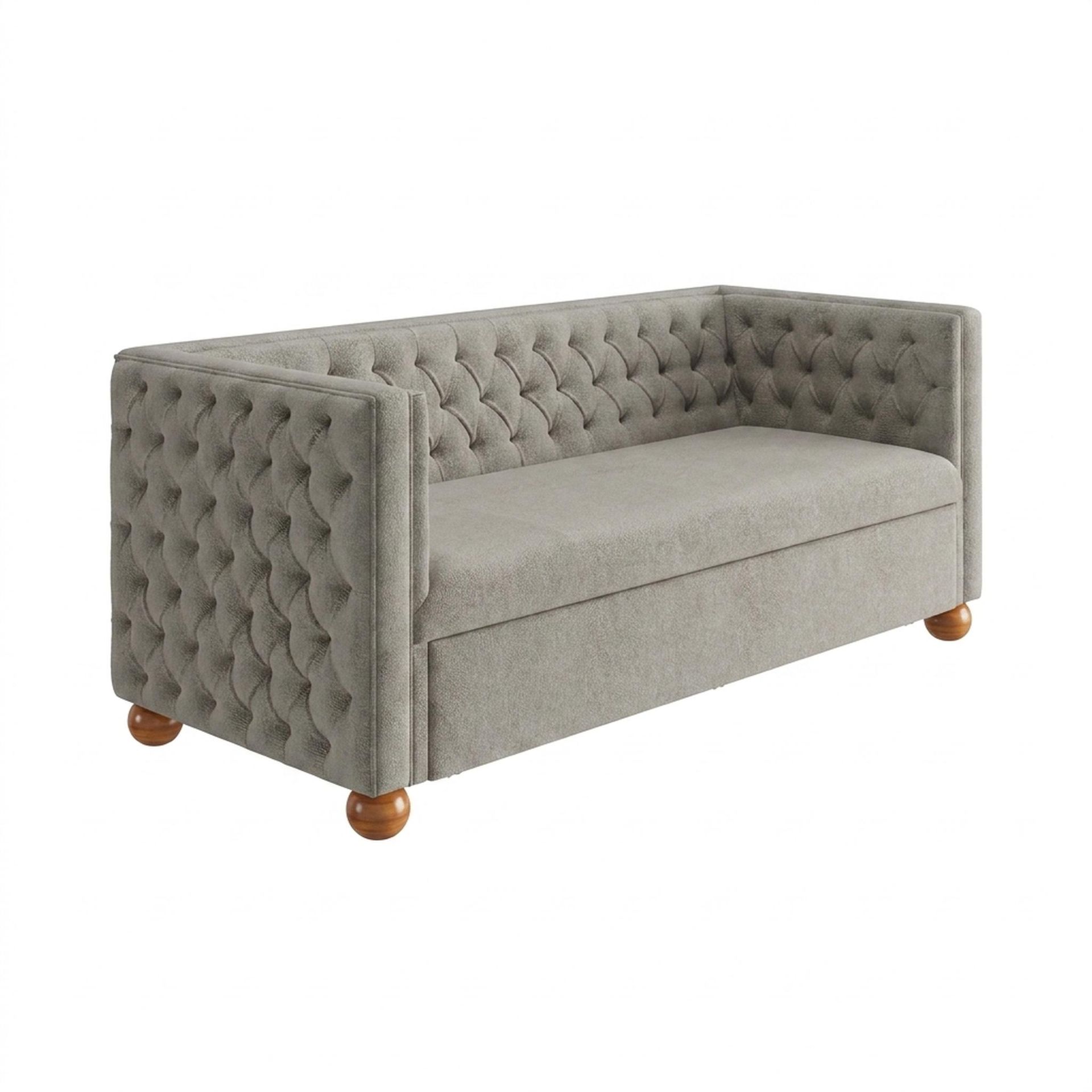 Hayden Home Premium Classic Chesterfield Sofa Bed, Warm Cedar Legs, Essential Bone Upholstery