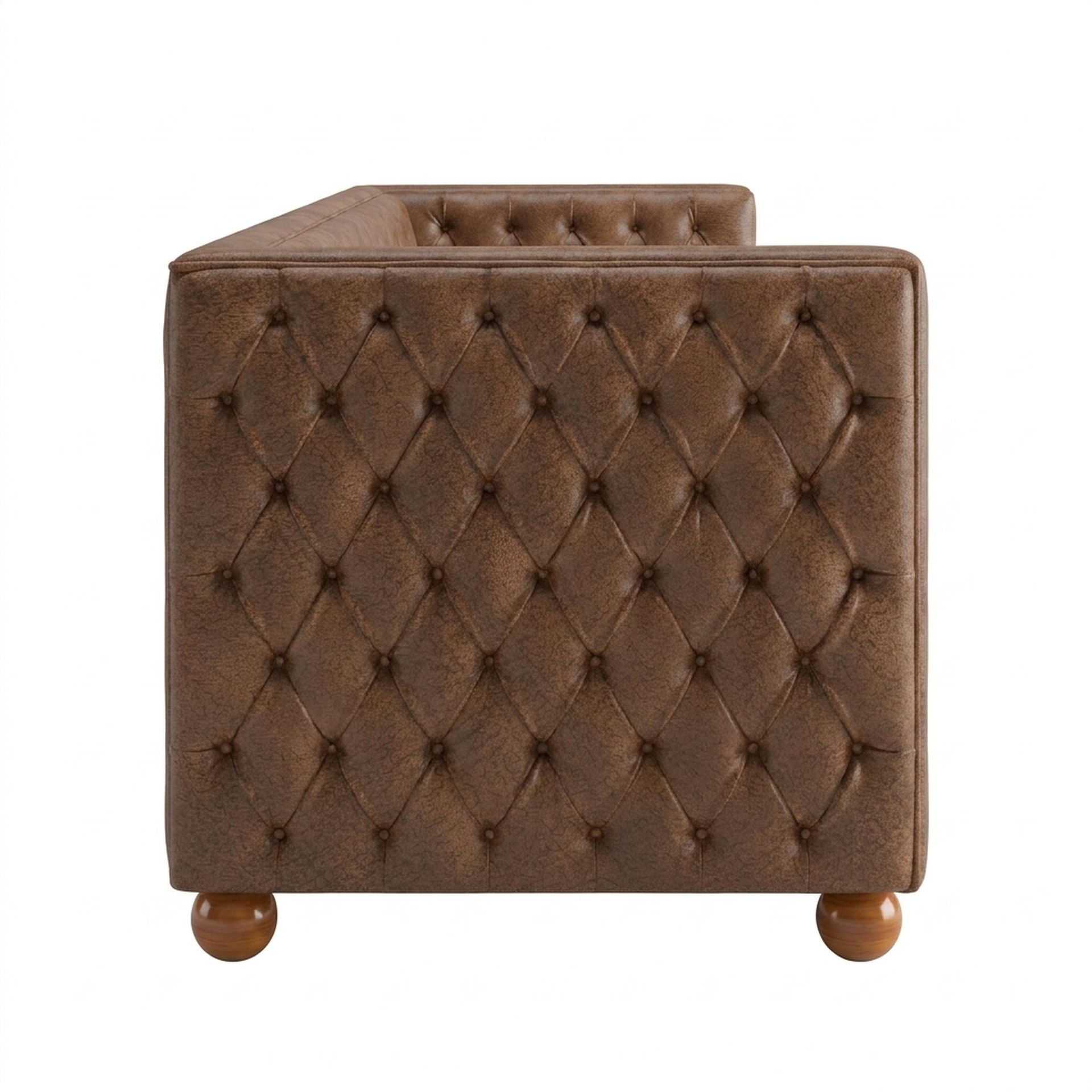 Hayden Home Premium Classic Chesterfield Sofa Bed, Warm Cedar Legs, Essential Biscuit Upholstery