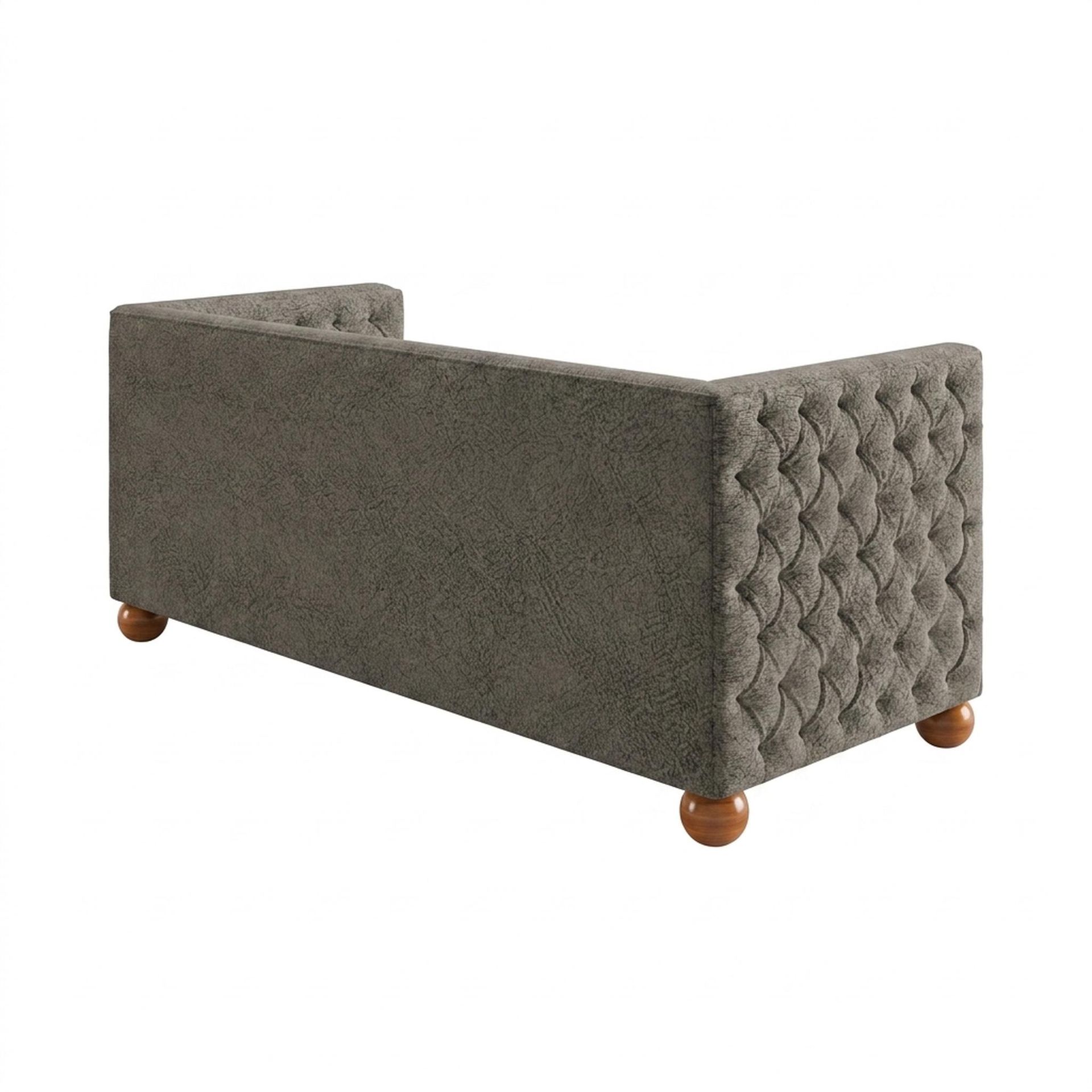 Hayden Home Premium Classic Chesterfield Sofa Bed, Warm Cedar Legs, Essential Biscuit Upholstery