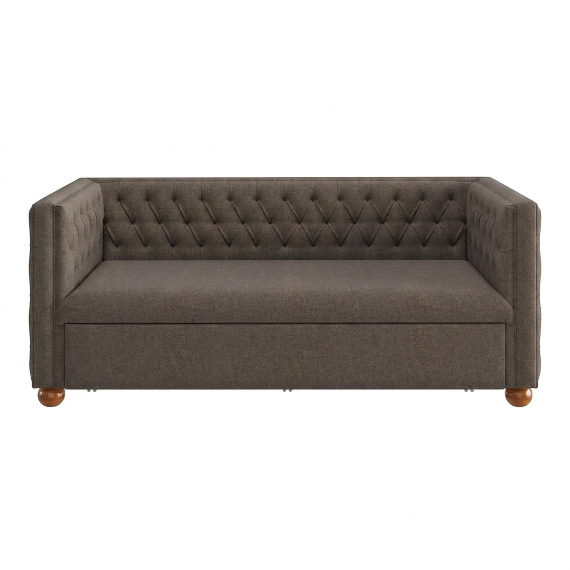 Hayden Home Premium Classic Chesterfield Sofa Bed, Warm Cedar Legs, Essential Chestnut Brown Upholstery